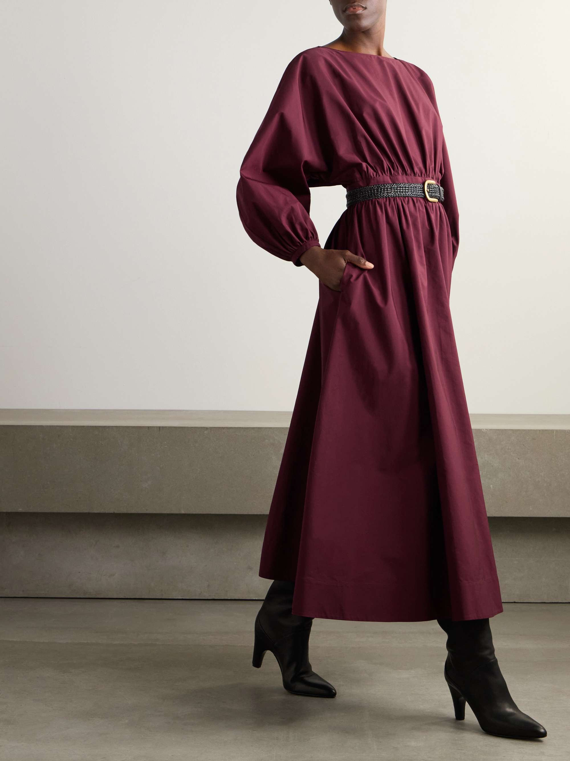 Ahmose gathered cotton-poplin midi dress view