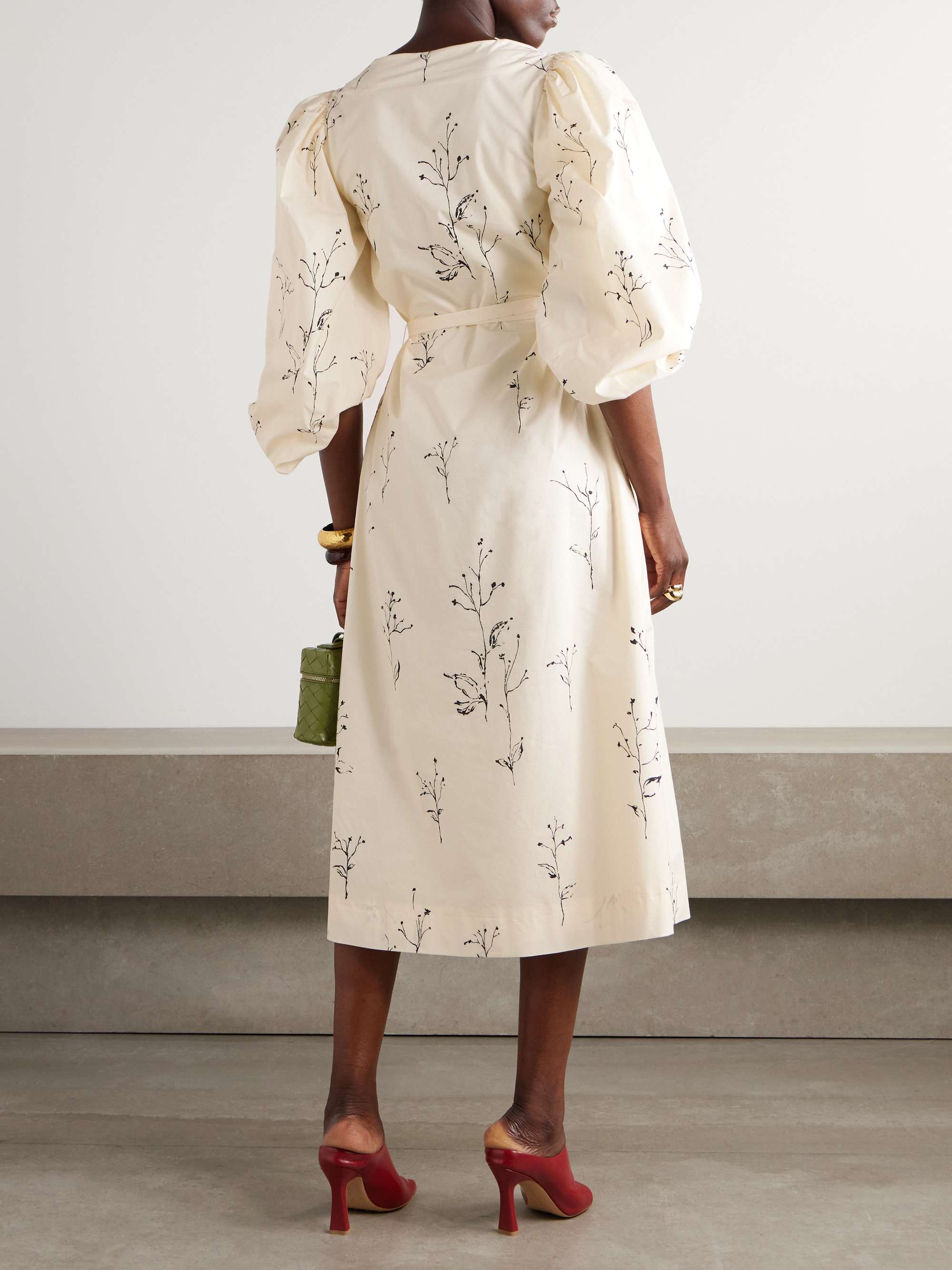 Corrie belted printed cotton-poplin midi dress view