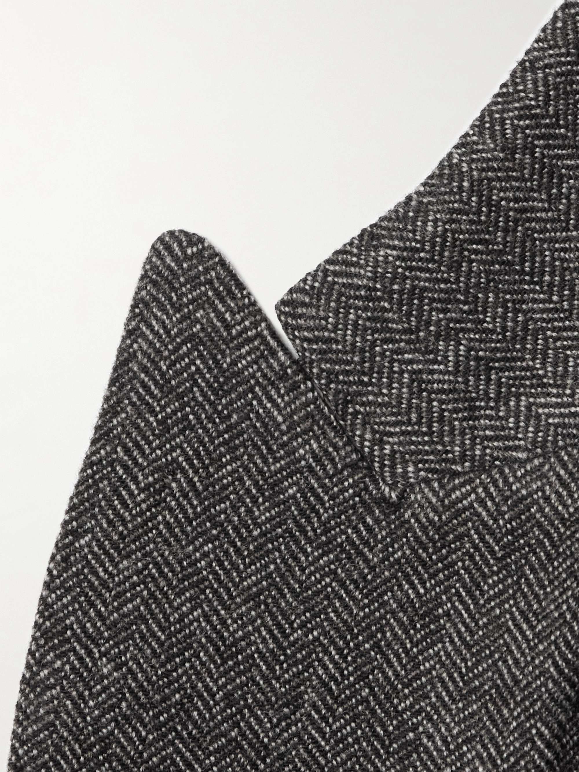 Double-Breasted Herringbone Cashmere and Wool-Blend Suit Jacket view