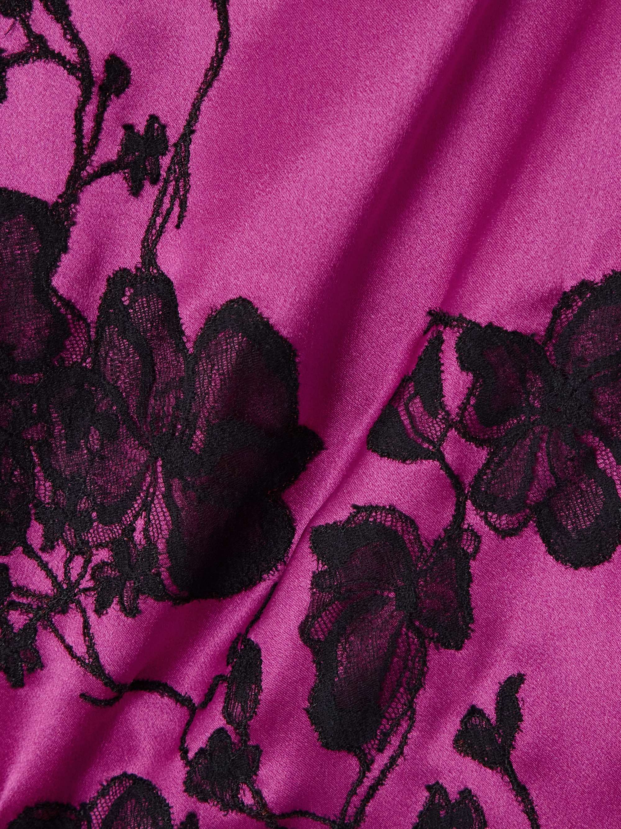 Belted lace-trimmed silk-satin robe view