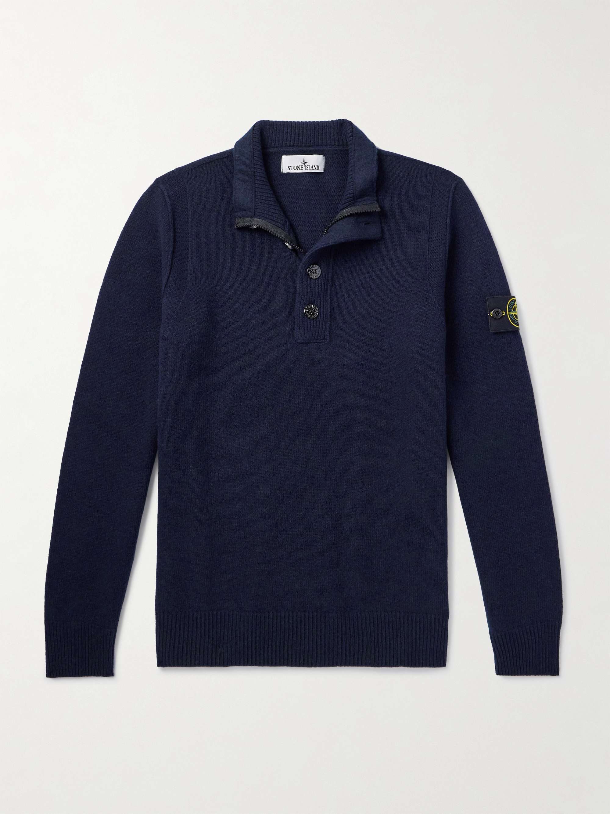 Logo-Appliquéd Wool-Blend Half-Placket Sweater view