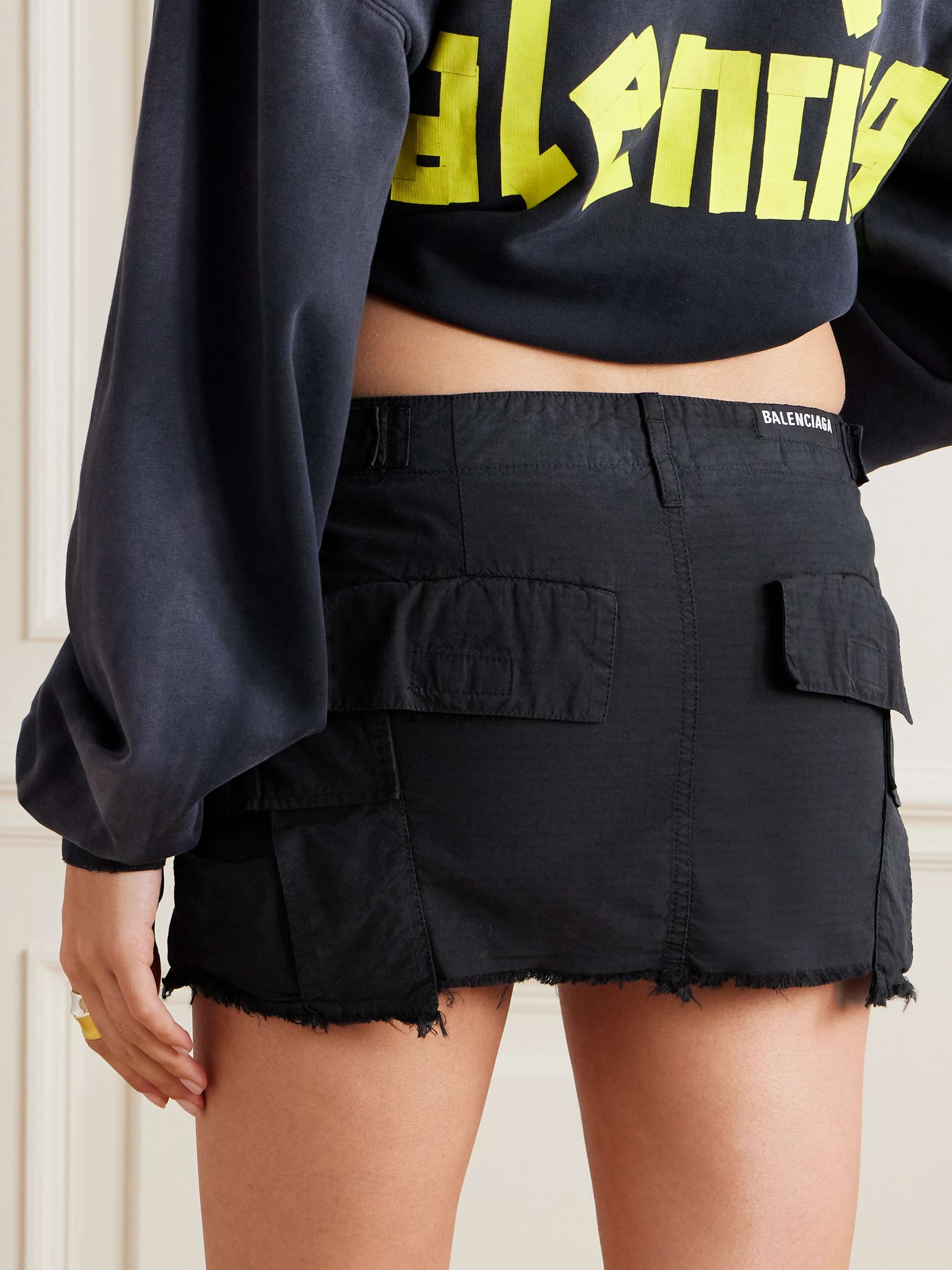Frayed cotton-blend ripstop mini skirt view