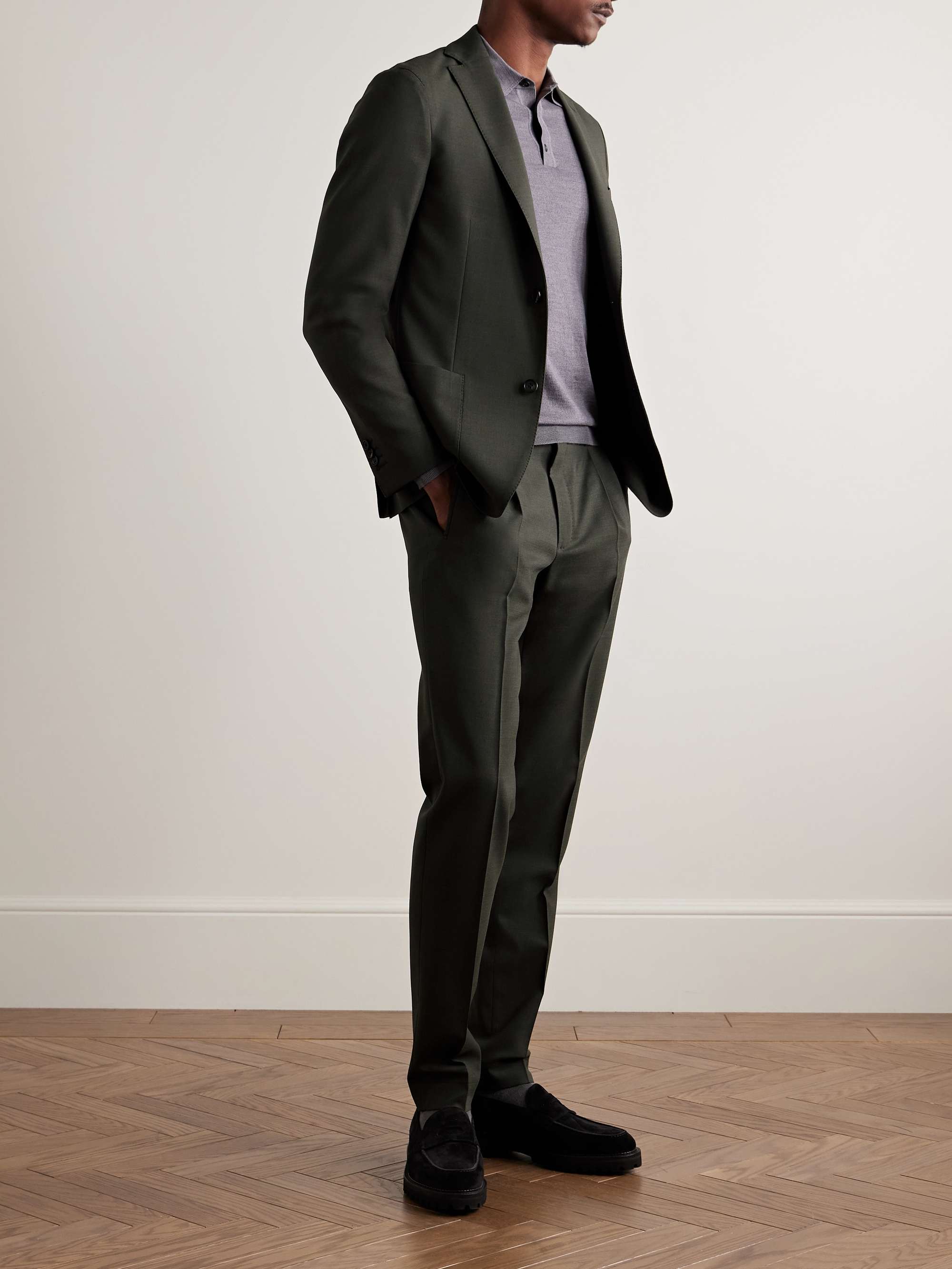 Tapered Pleated Virgin Wool-Blend Suit Trousers view