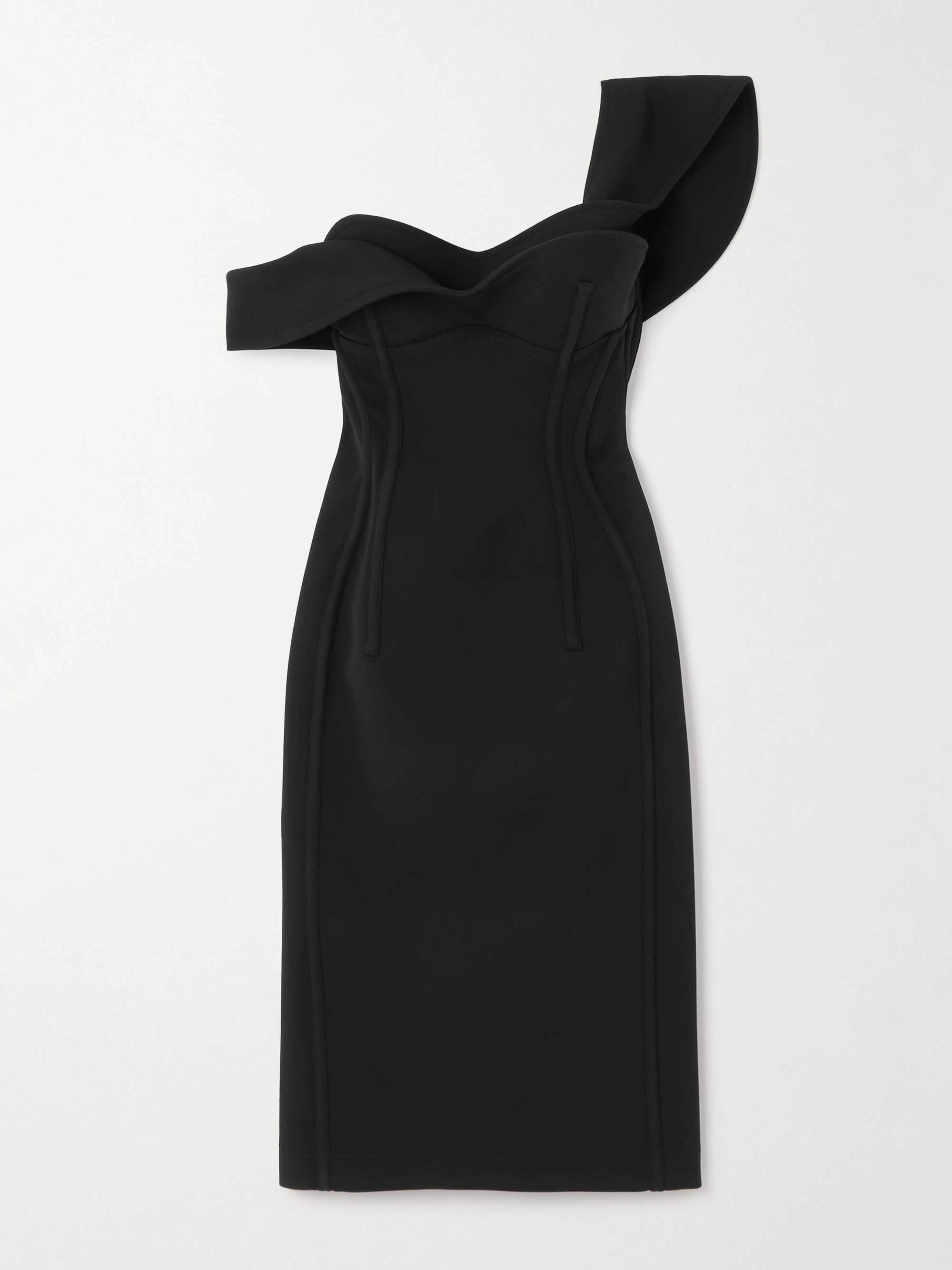 One-shoulder wool midi dress view