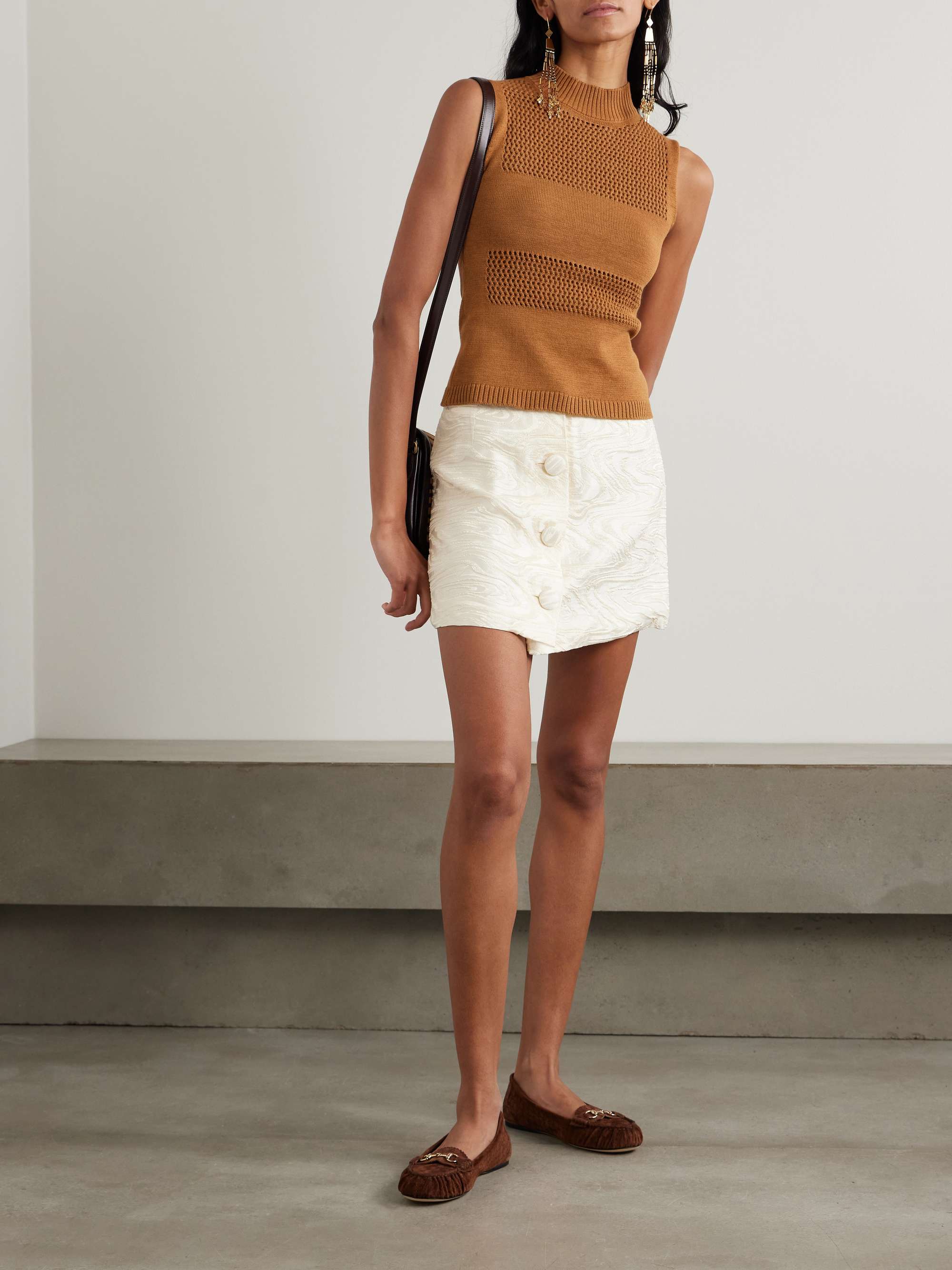 Genesis paneled open-knit organic cotton-blend top view