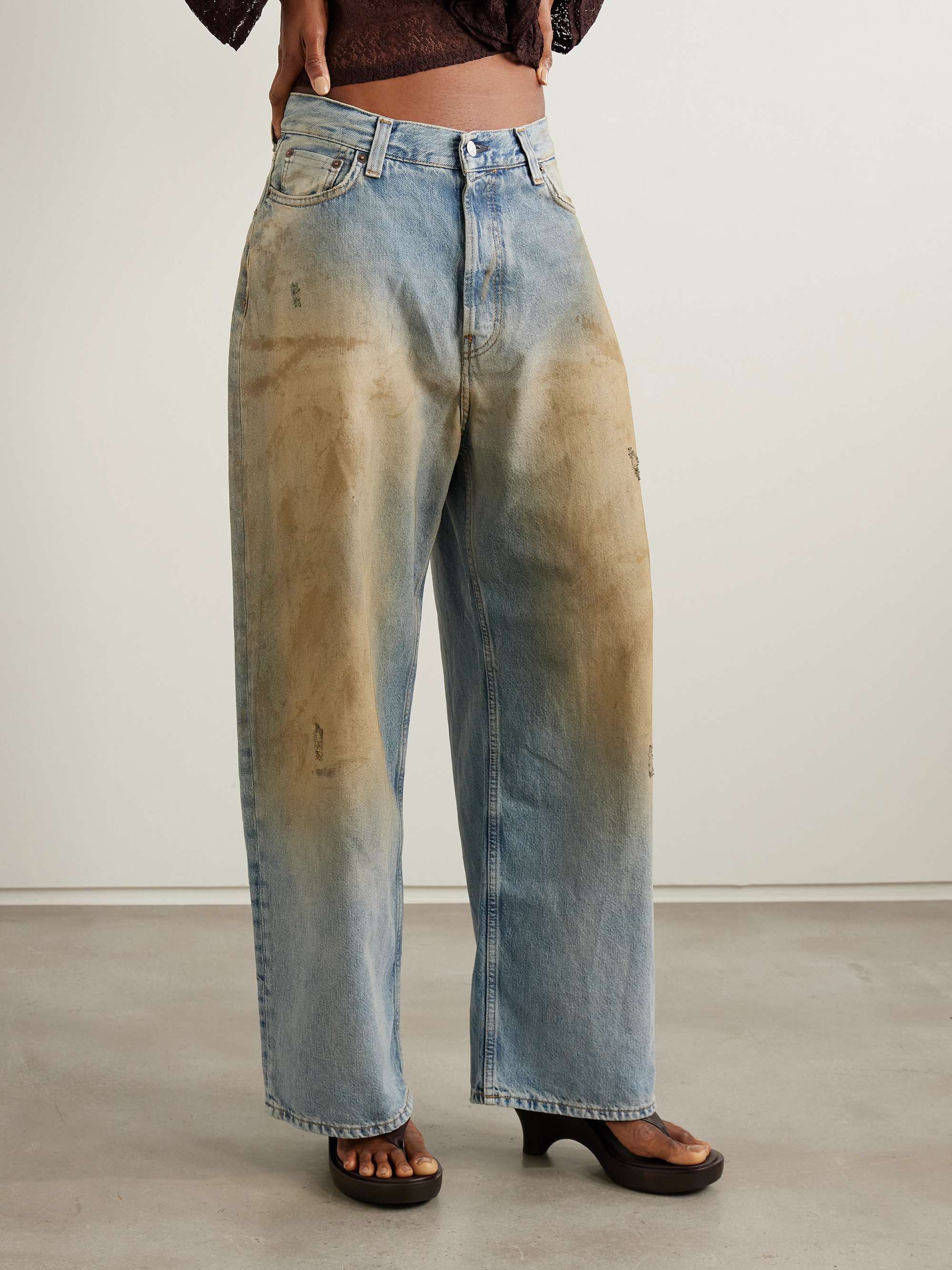 Distressed organic mid-rise wide-leg jeans view