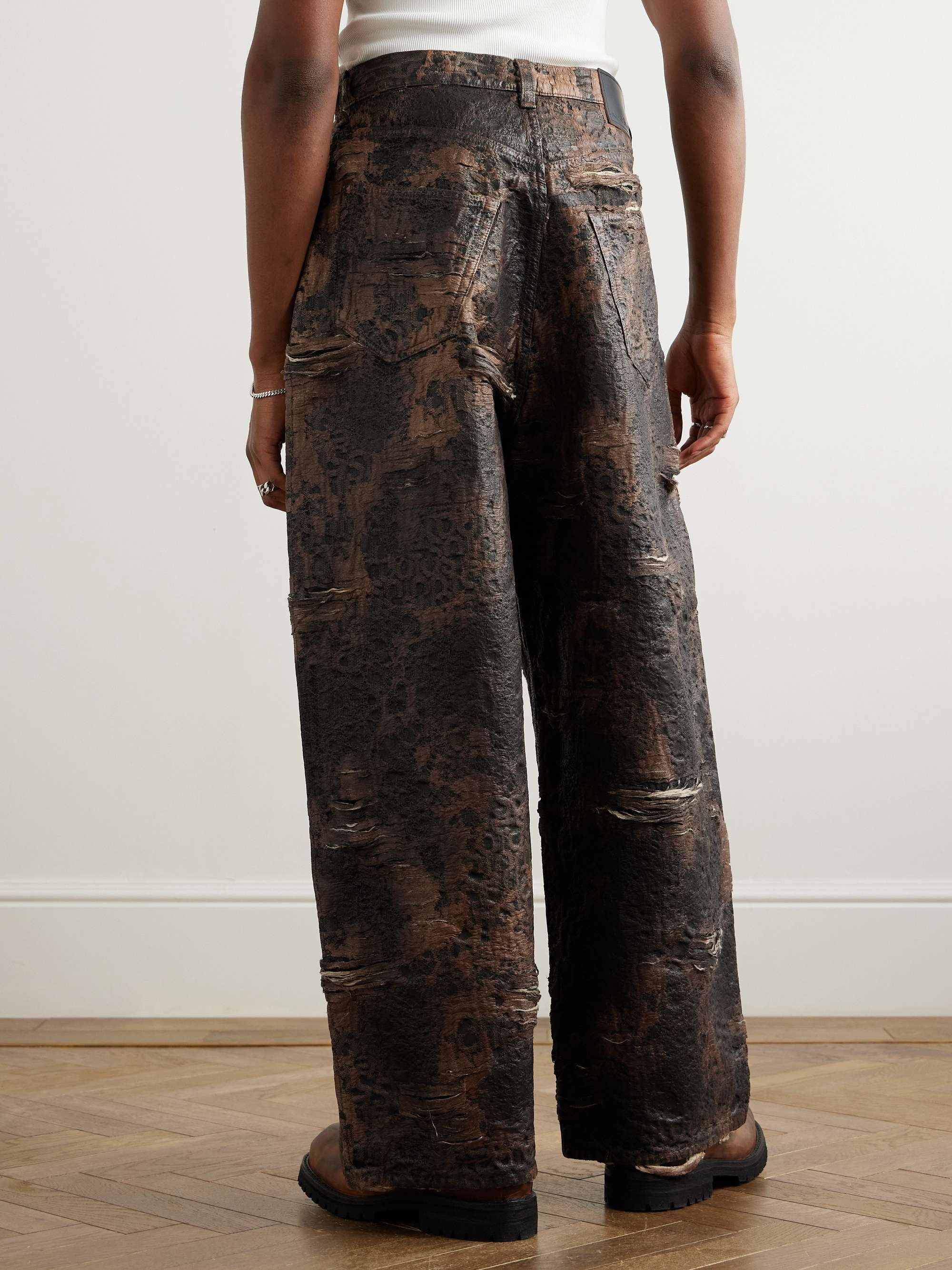 Wide-Leg Distressed Coated Jeans view