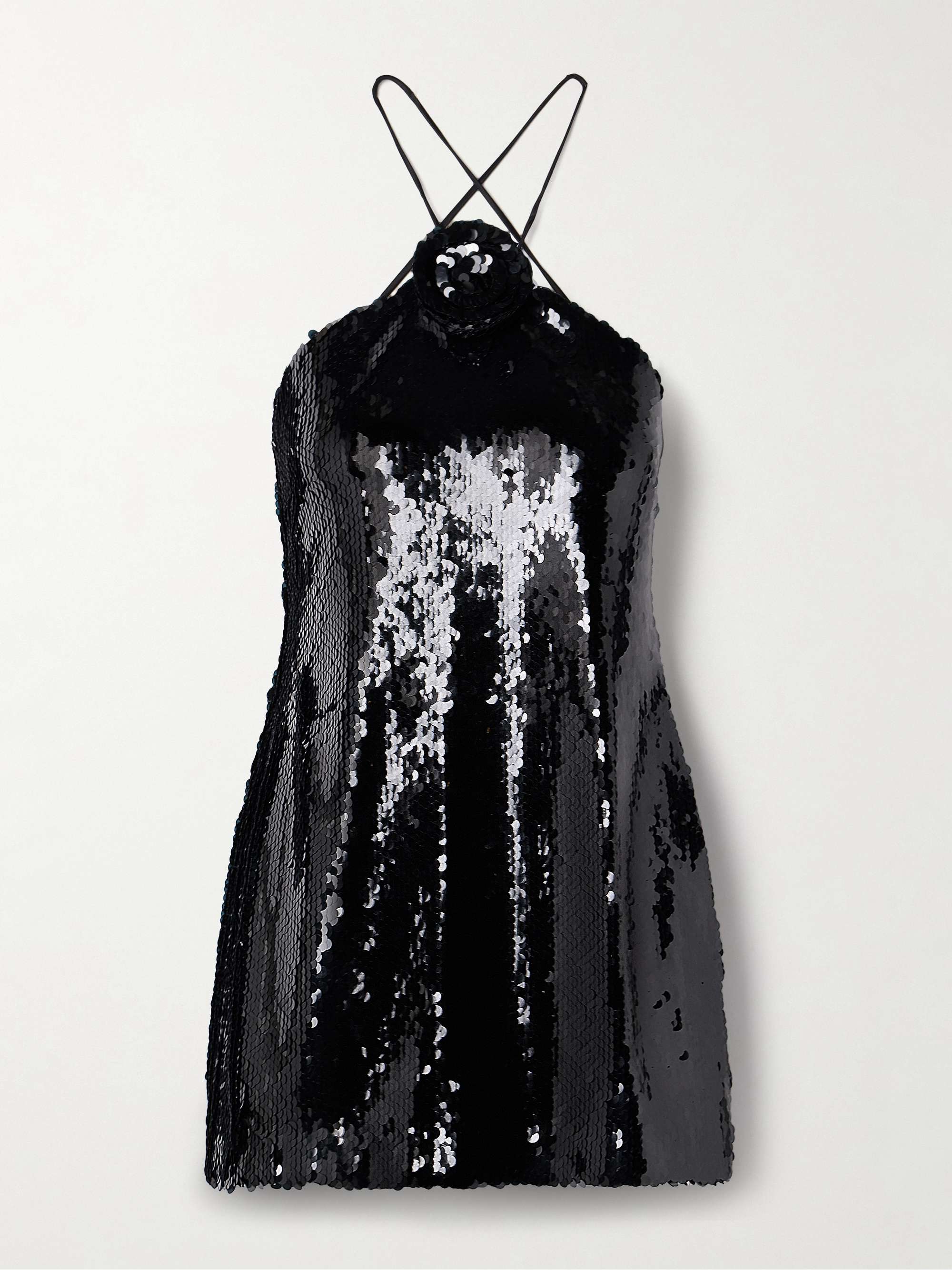 Open-back appliquéd sequined tulle halterneck mini dress view