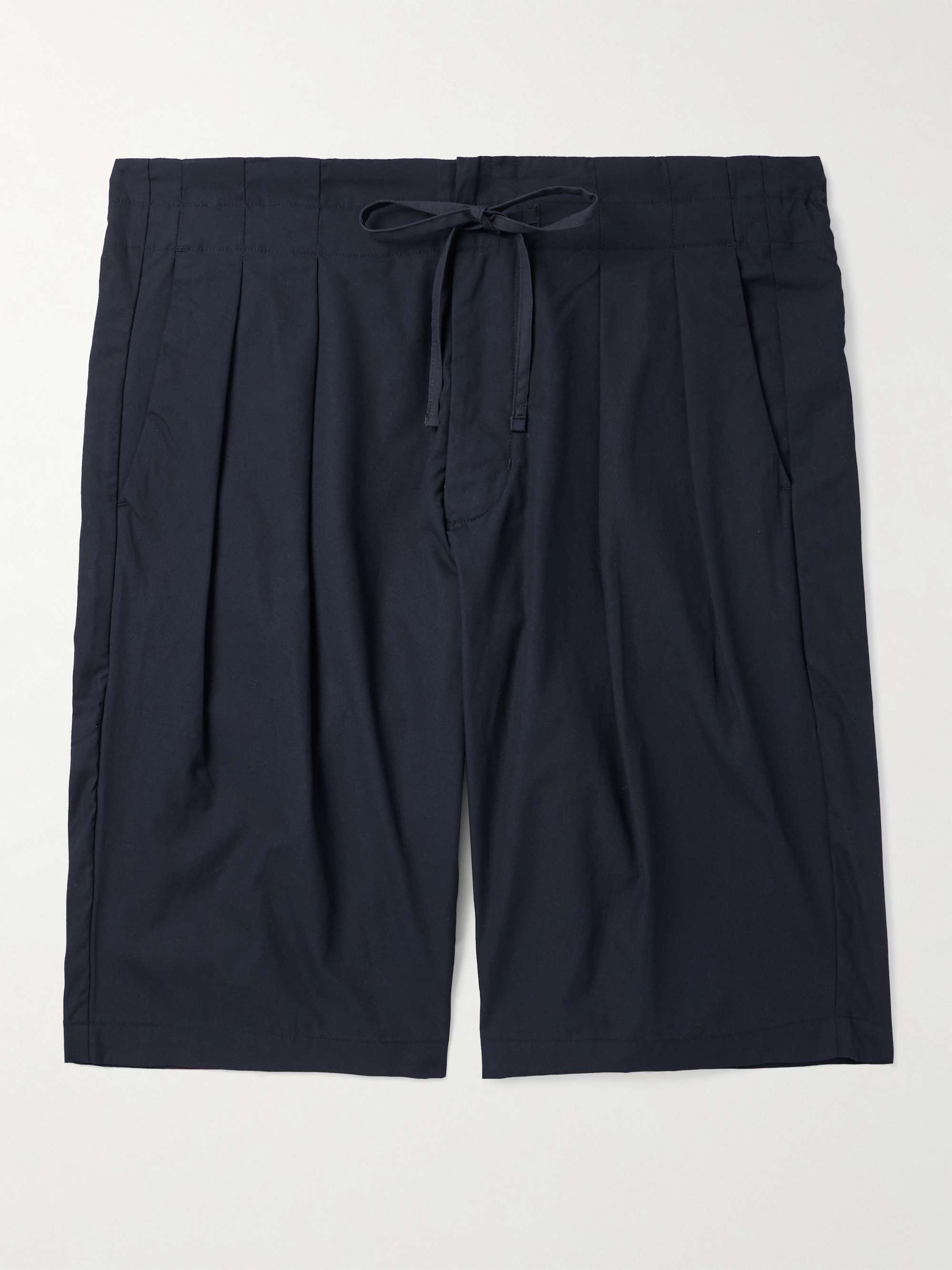 Straight-Leg Pleated Cotton Shorts view