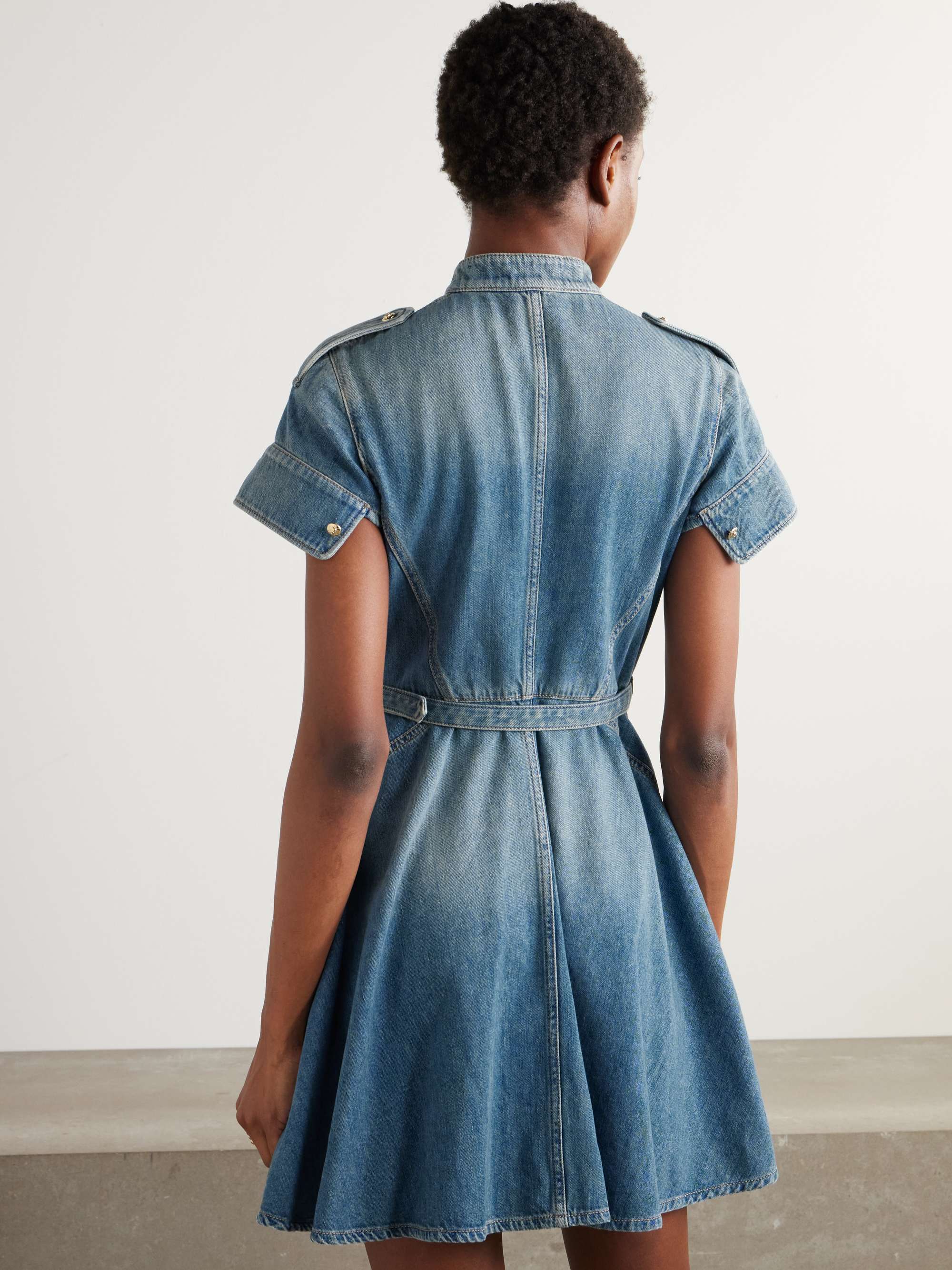 Belted denim mini dress view