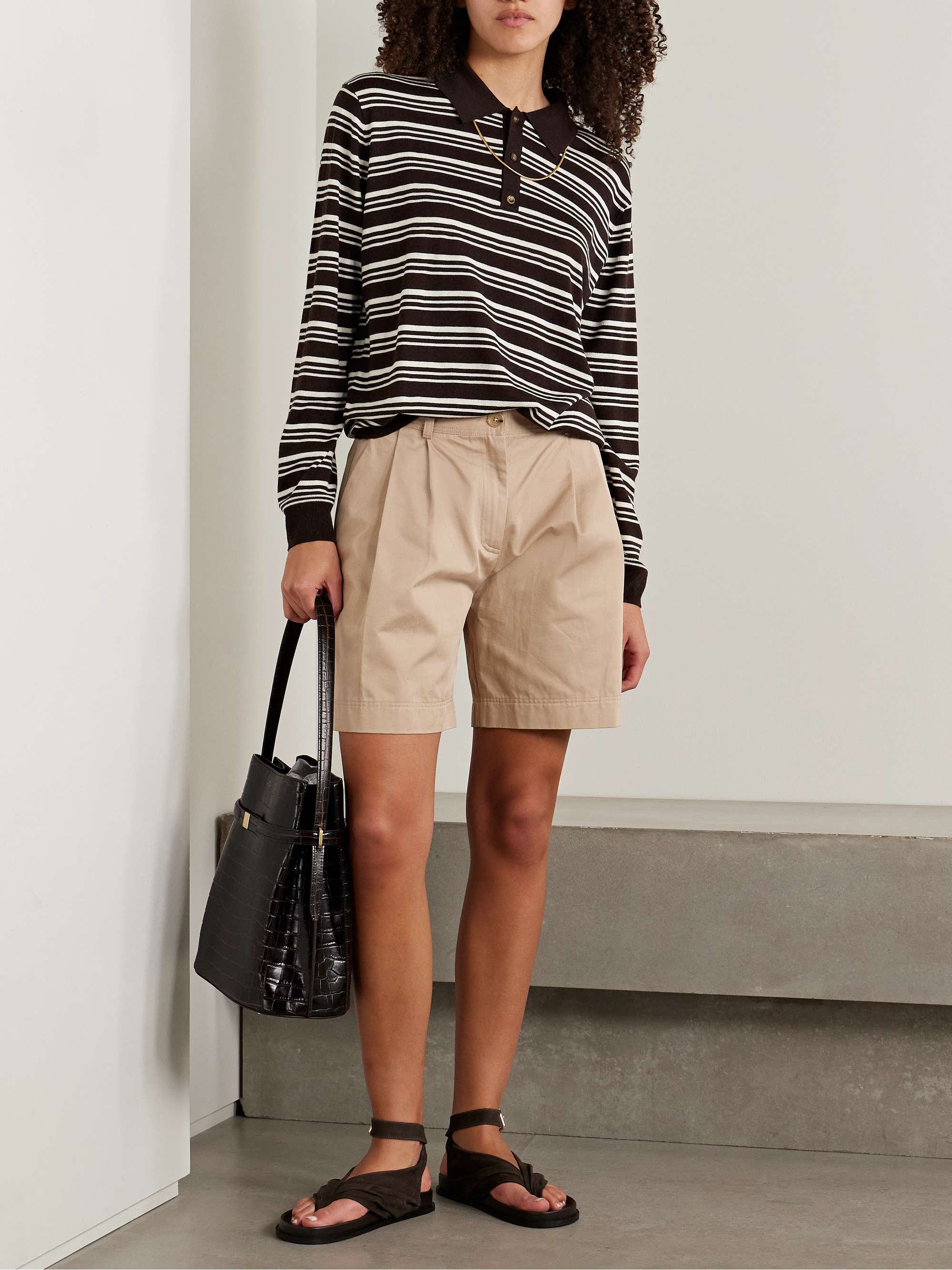 Striped silk, wool and cashmere-blend polo sweater view