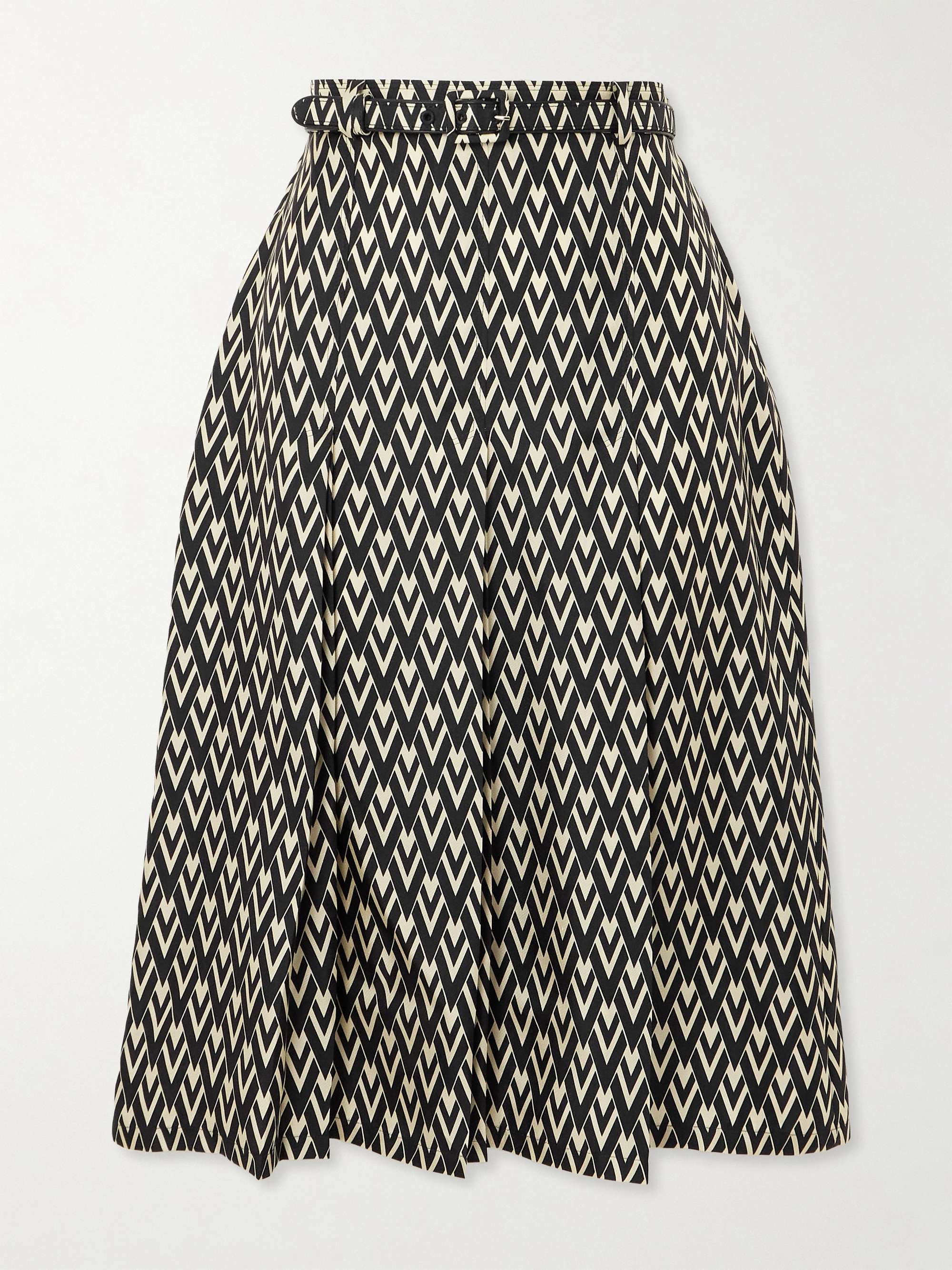 Belted pleated printed silk-twill midi skirt view