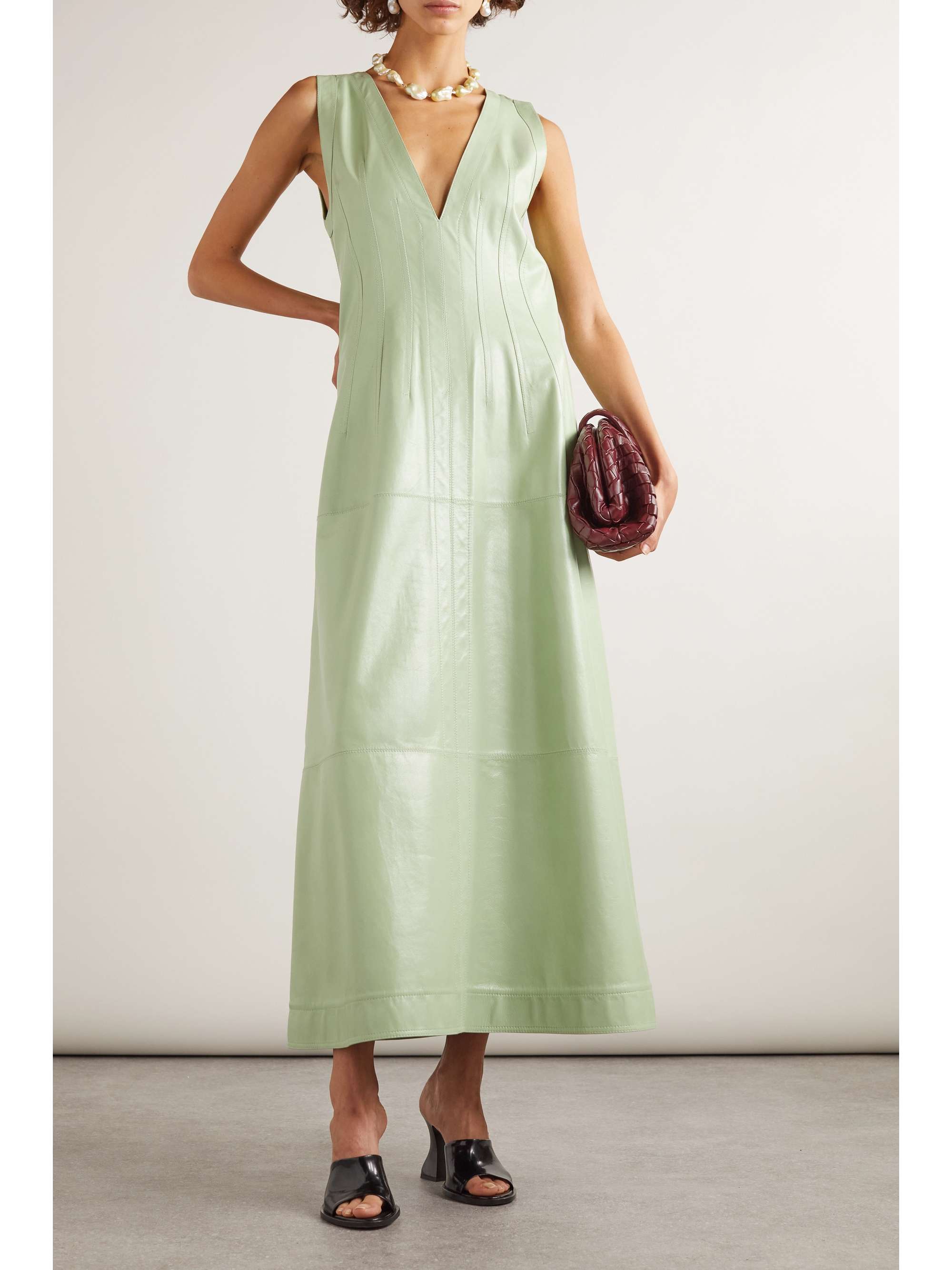 Tasseled leather maxi dress view