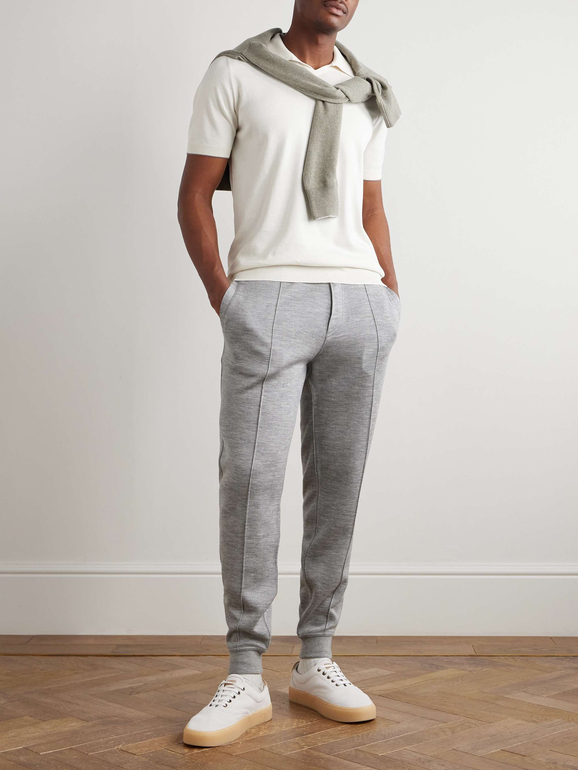 Tapered Pleated Cashmere-Blend Jersey Sweatpants view