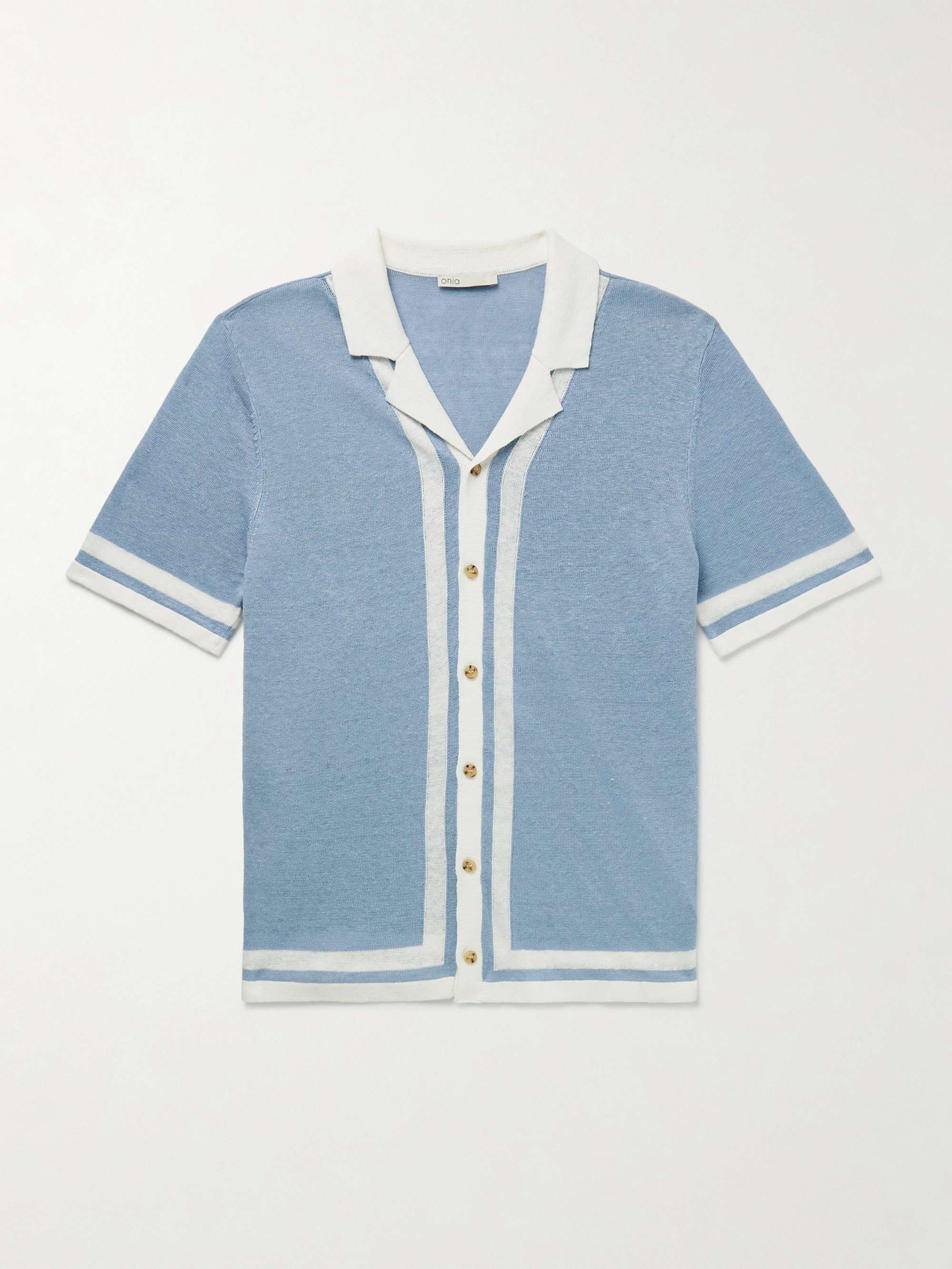 Camp-Collar Two-Tone Linen Shirt view