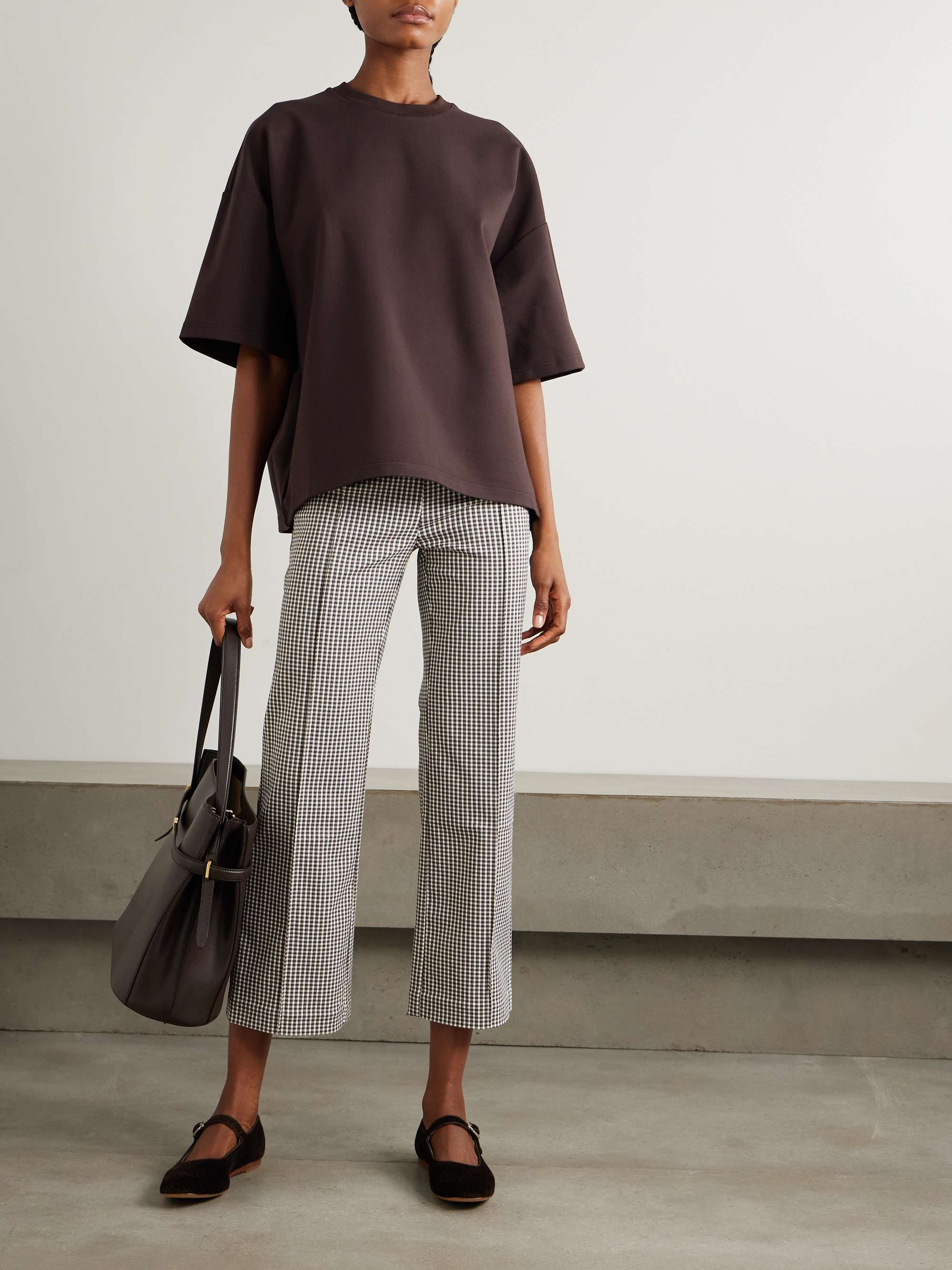 Knack cropped gingham stretch-cady flared pants view