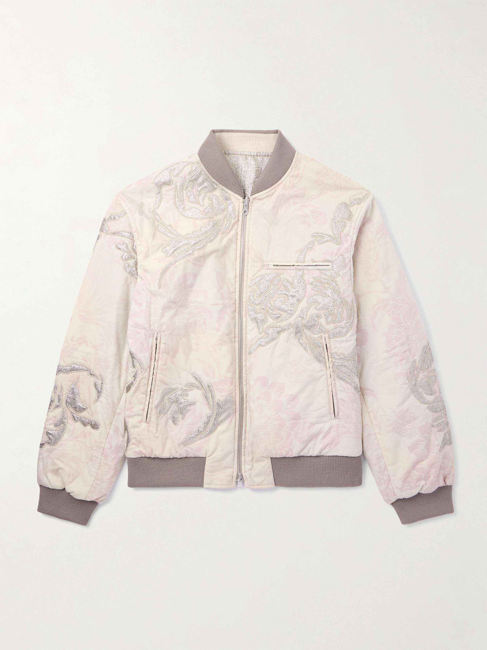 Reversible Embroidered Floral-Print Cotton and Lamé Bomber Jacket view