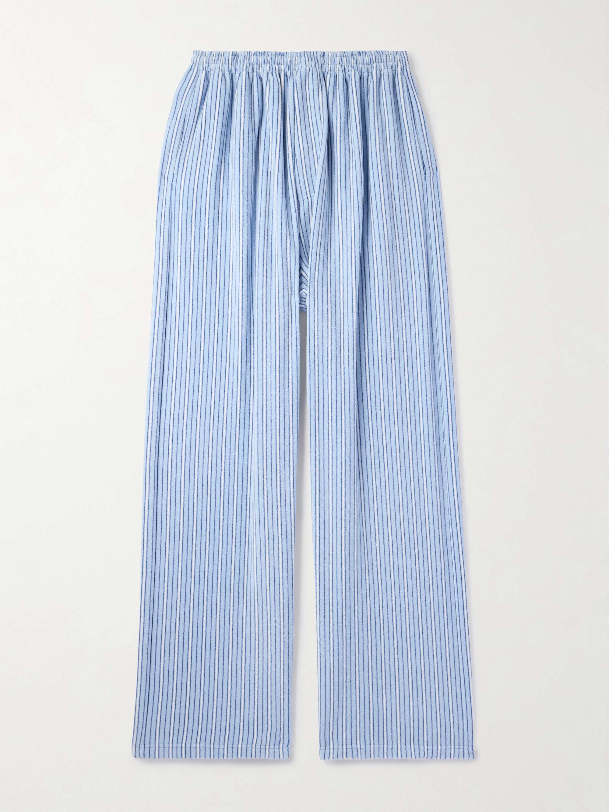 Wide-Leg Striped Fleece Drawstring Pyjama Trousers view