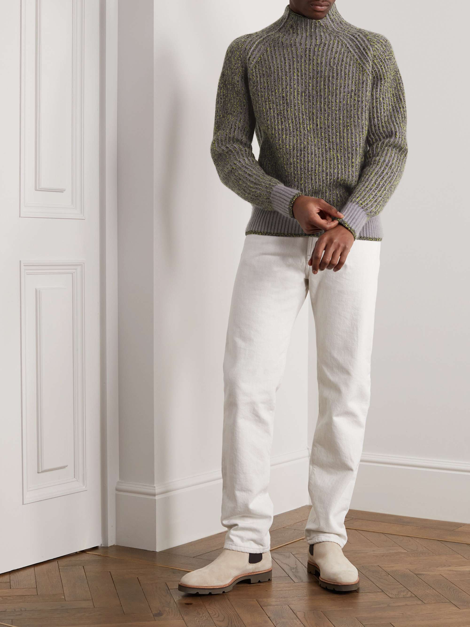 Snow Wander Ribbed Cashmere and Silk-Blend Mock-Neck Sweater view