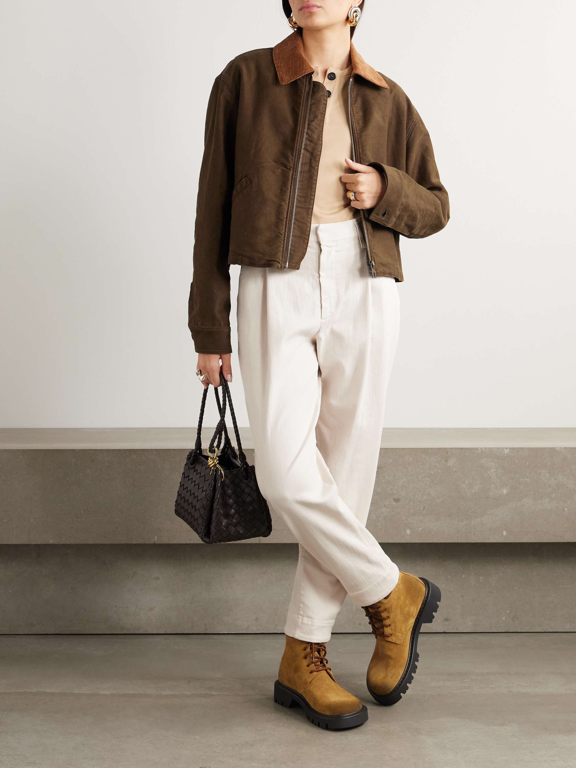 Pleated cotton-blend twill tapered pants view