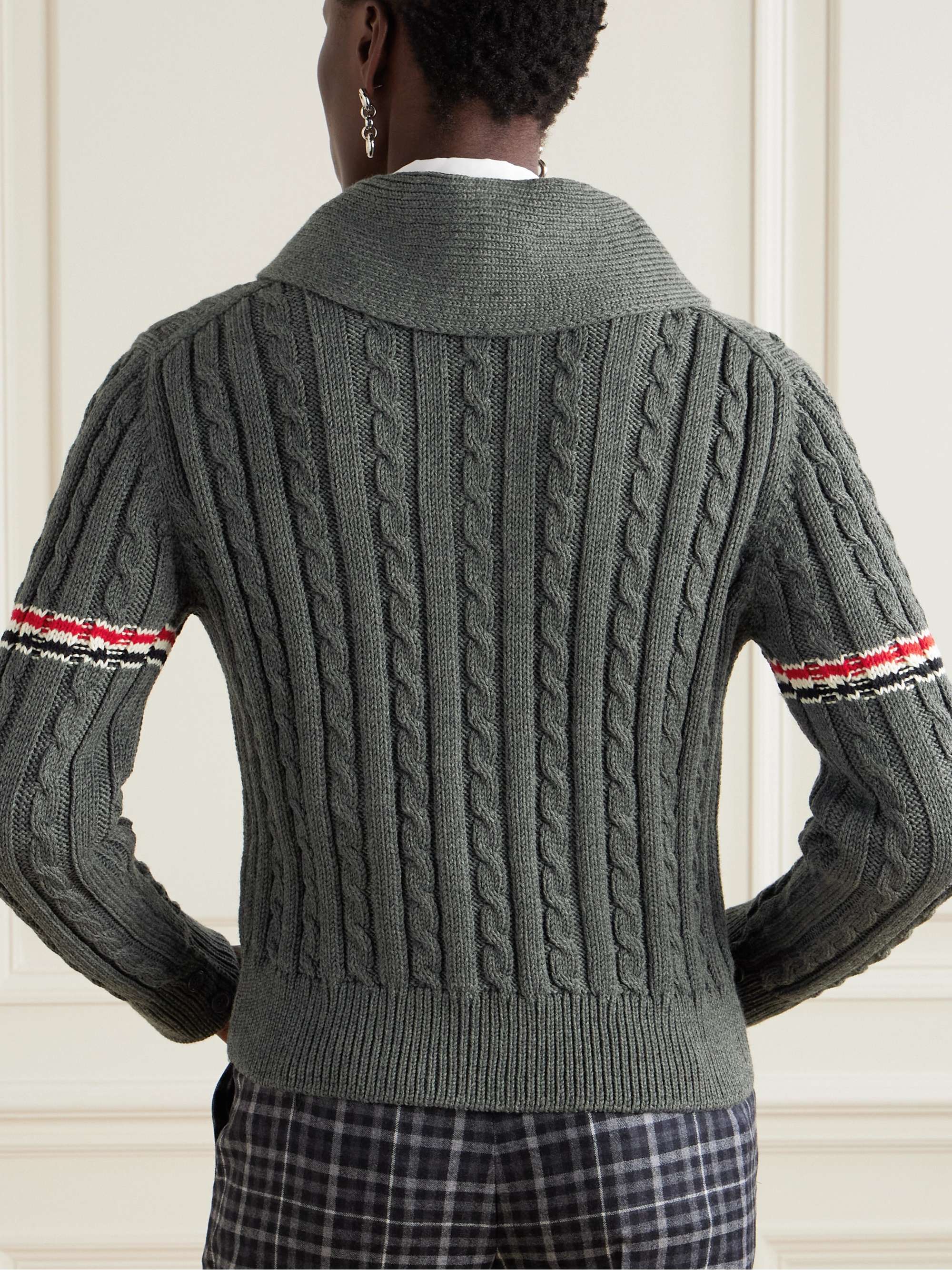 Striped cable-knit wool cardigan view