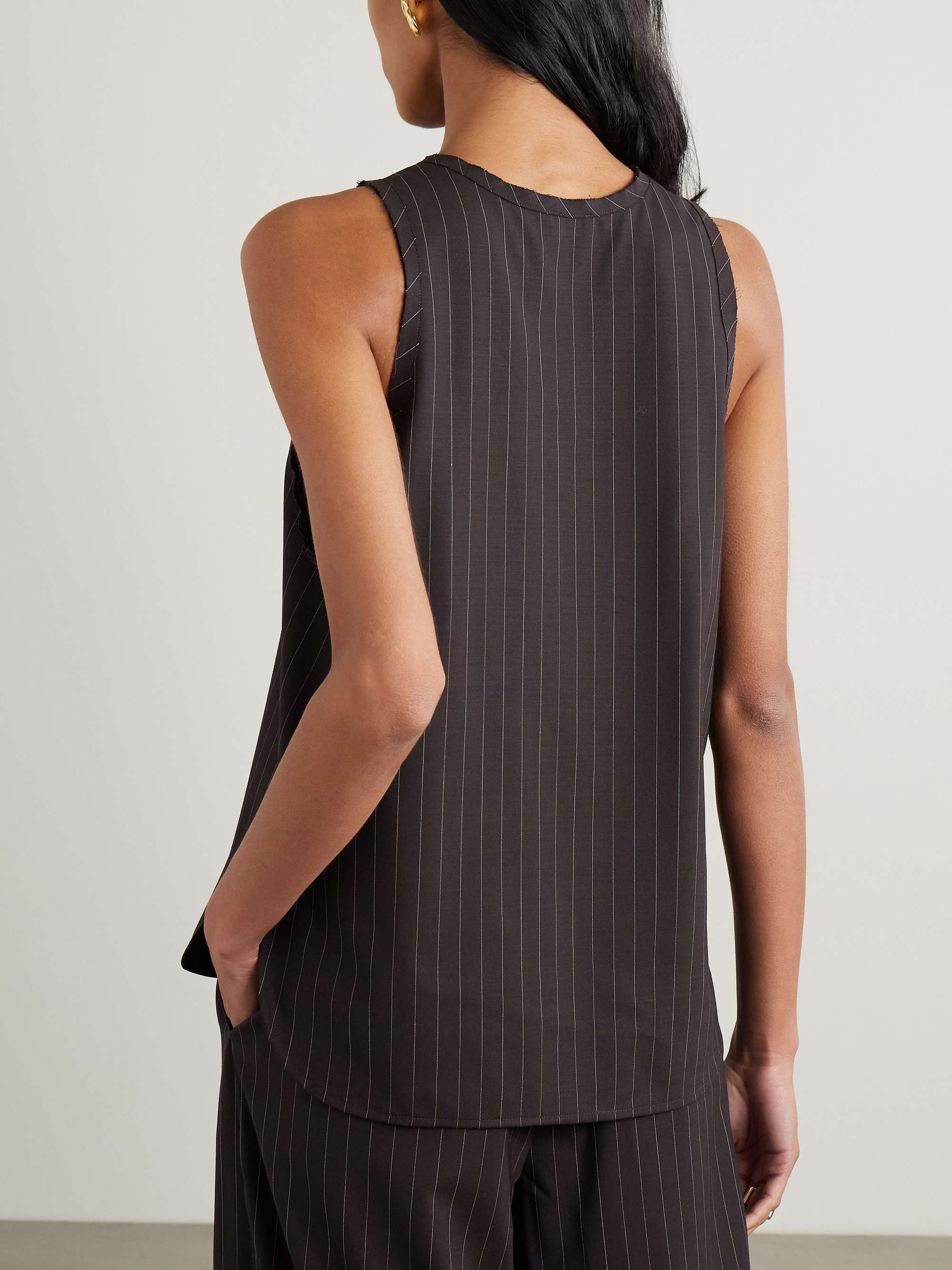 Distressed pinstriped wool-blend tank view