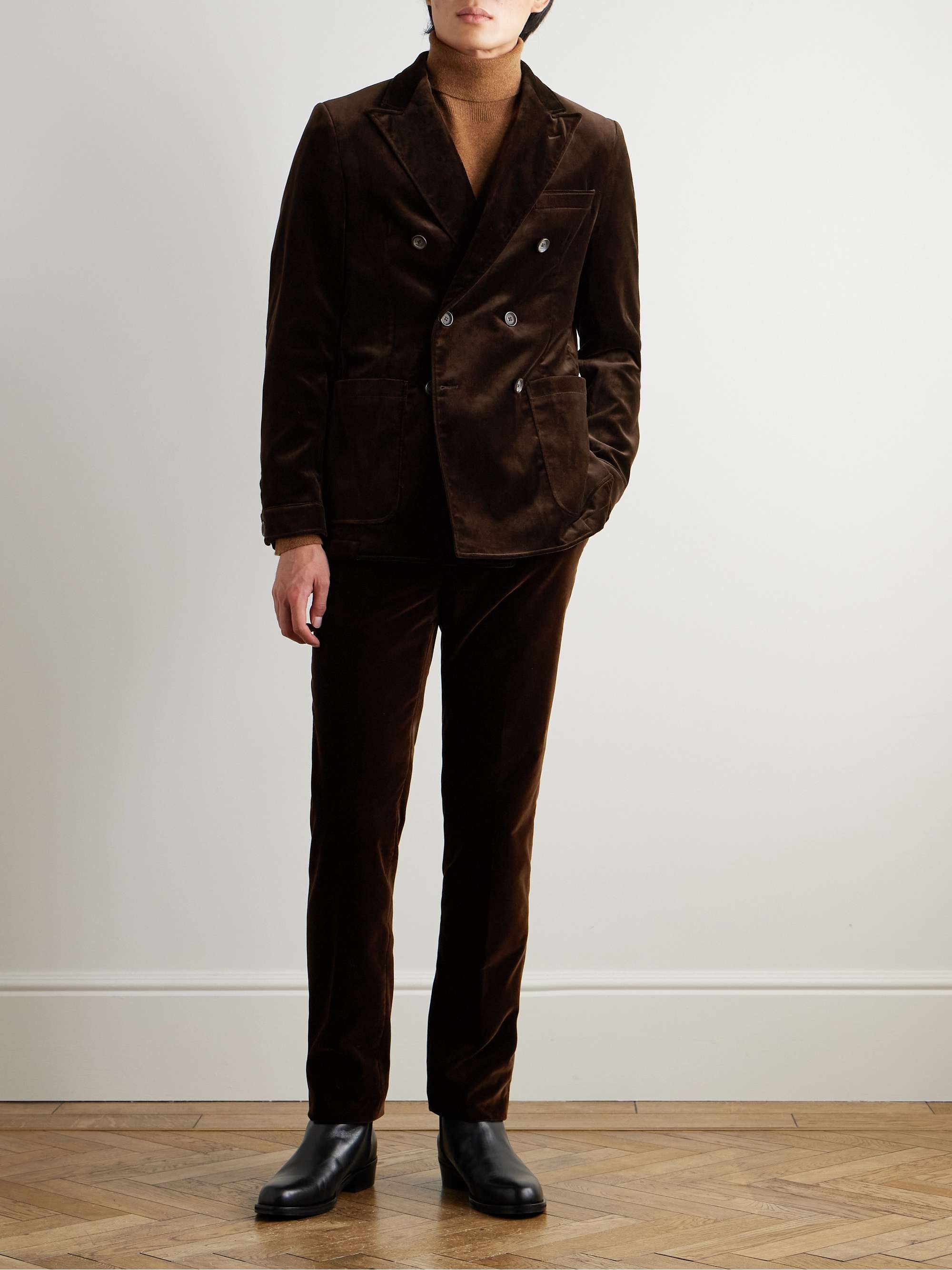 Slim-Fit Double-Breasted Cotton-Velvet Blazer view