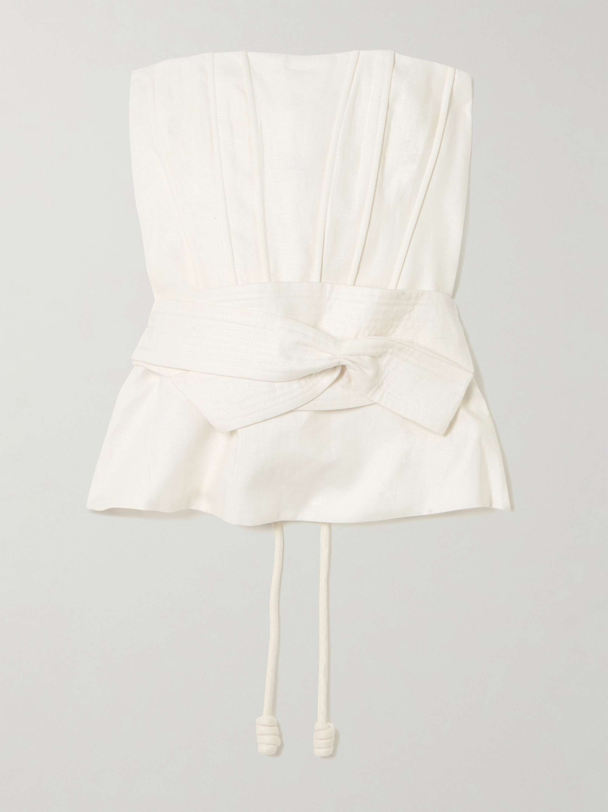 Tum belted linen corset top view