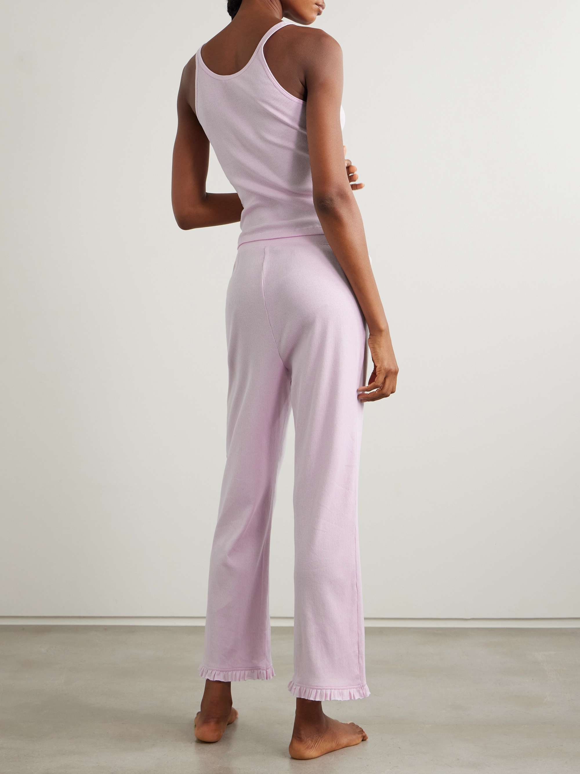 Raisa ruffled ribbed organic Pima cotton-jersey pajama set view