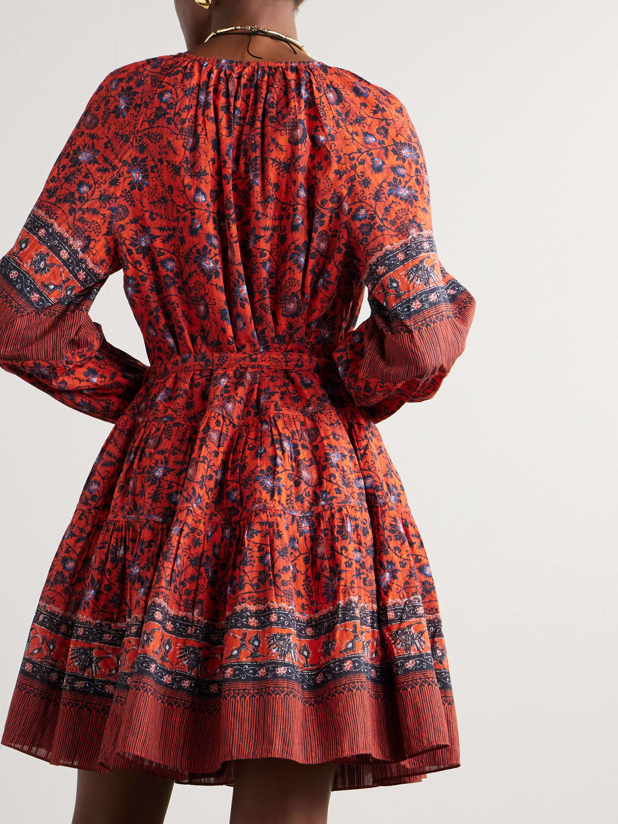 Abri belted tiered printed cotton-blend voile mini dress view