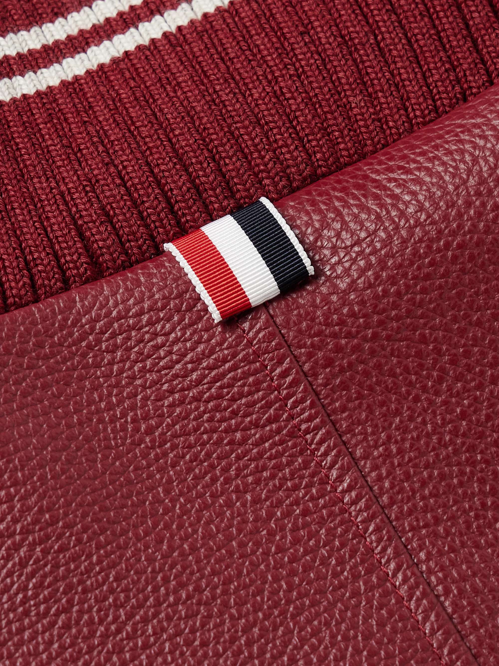 Striped Full-Grain Leather Bomber Jacket view