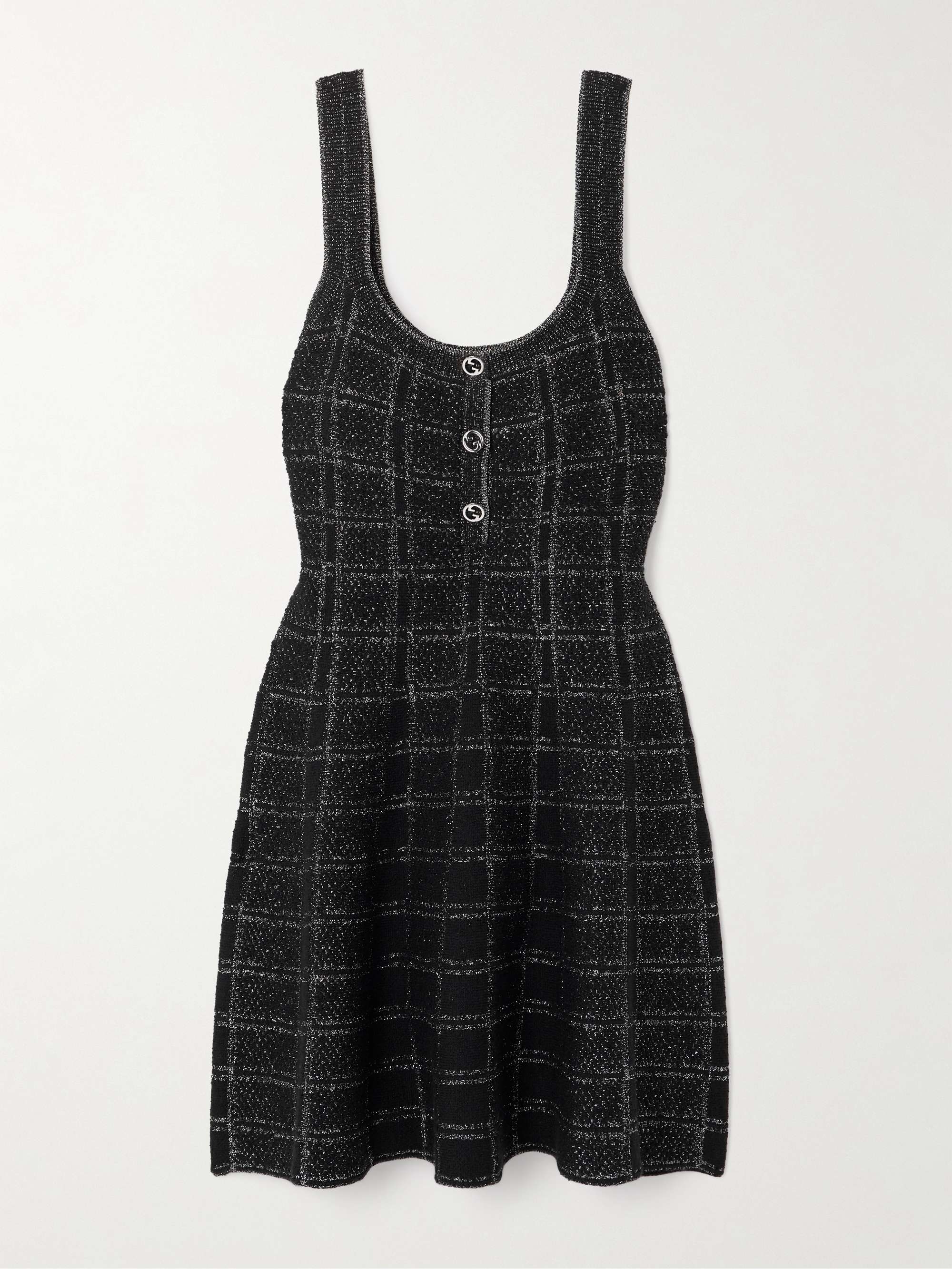 Checked metallic wool-blend tweed mini dress view
