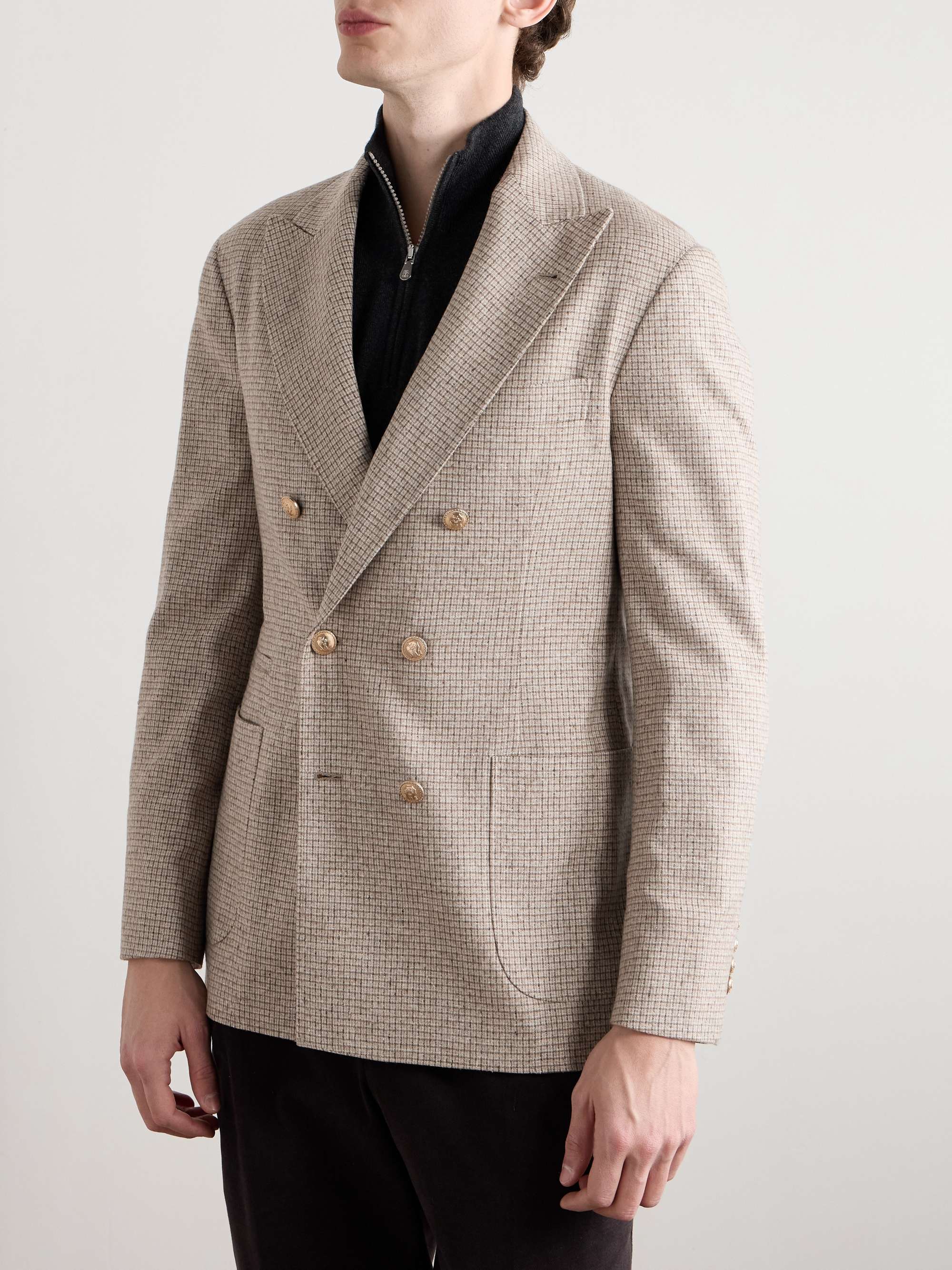 Double-Breasted Checked Silk, Wool and Cashmere-Blend Blazer view