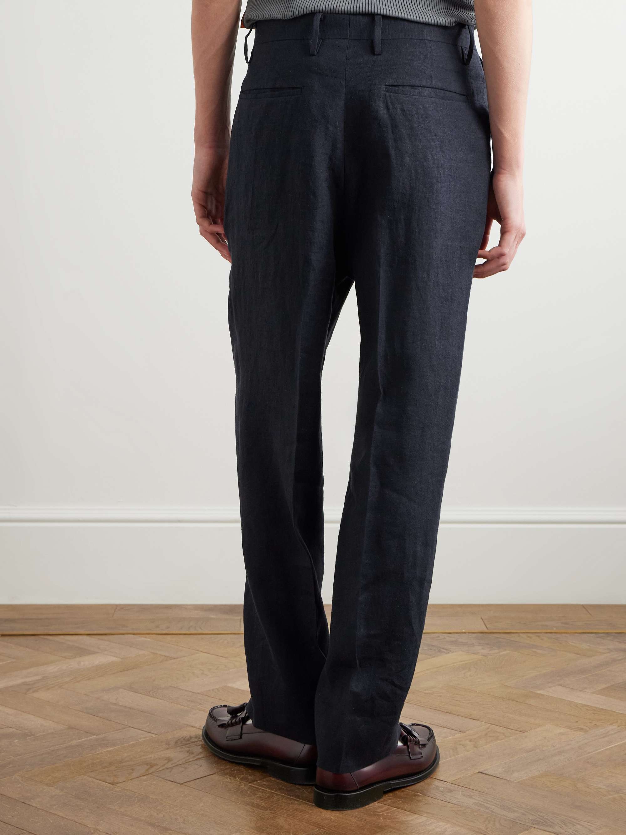 Shoecut Slacks Straight-Leg Pleated Linen and Silk-Blend Suit Trousers view