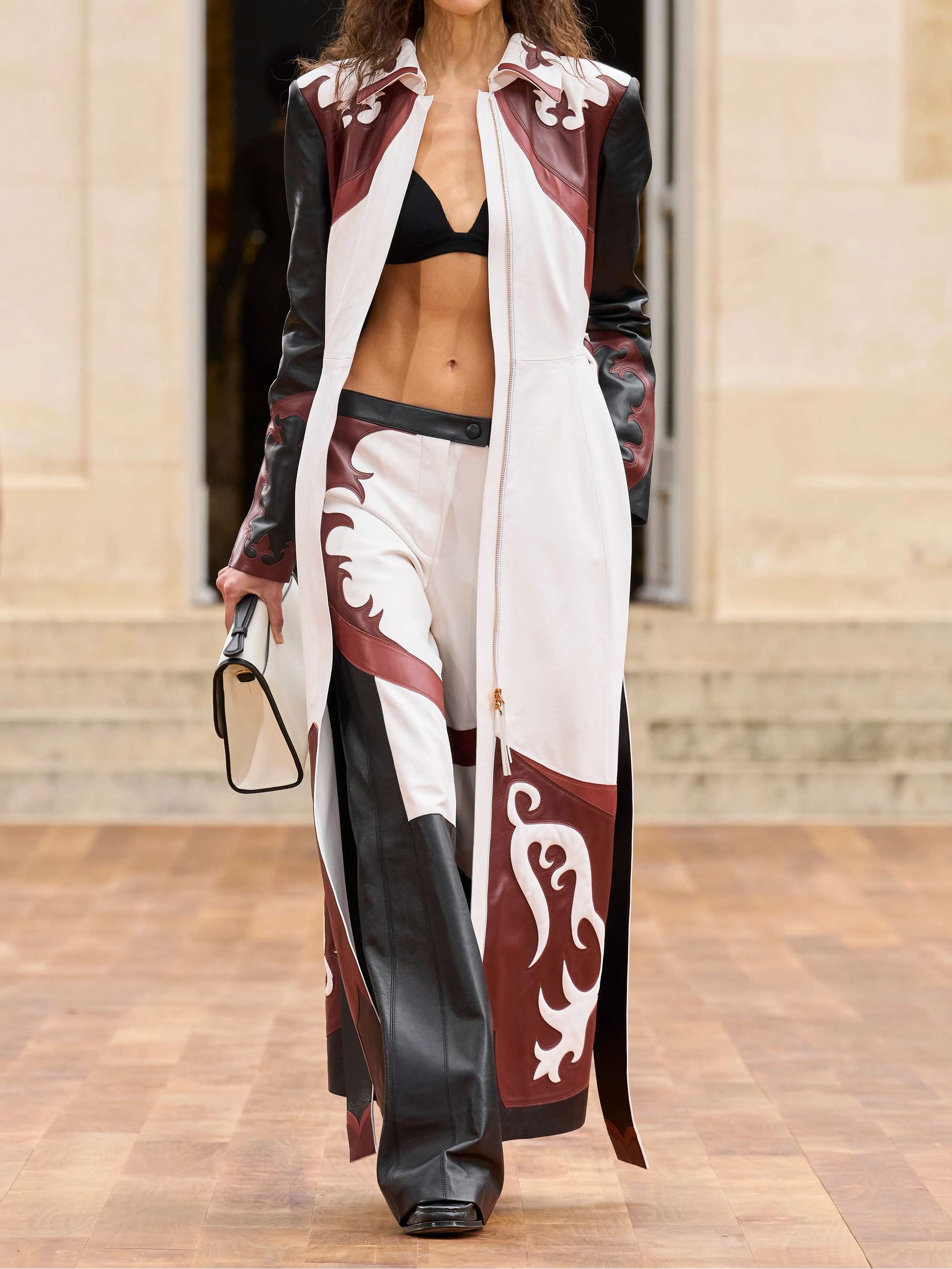 Jemme belted color-block leather coat view