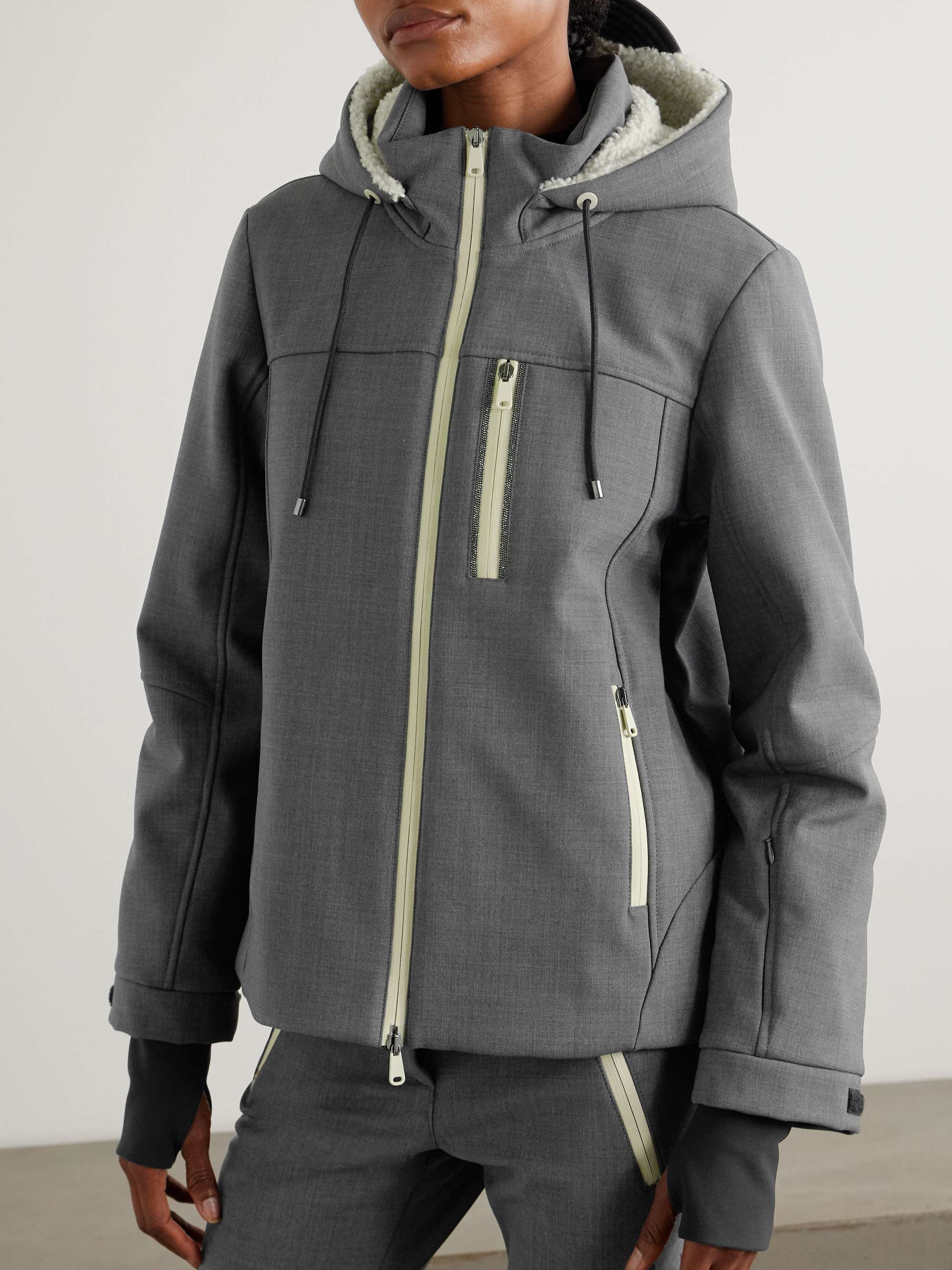 Shearling-trimmed wool-blend jacket view