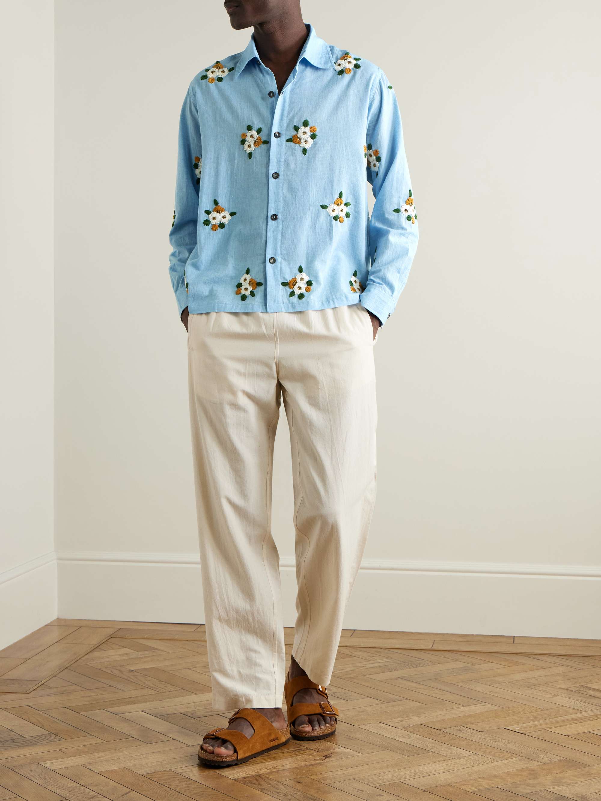 Floral-Embroidered Embellished Cotton Shirt view