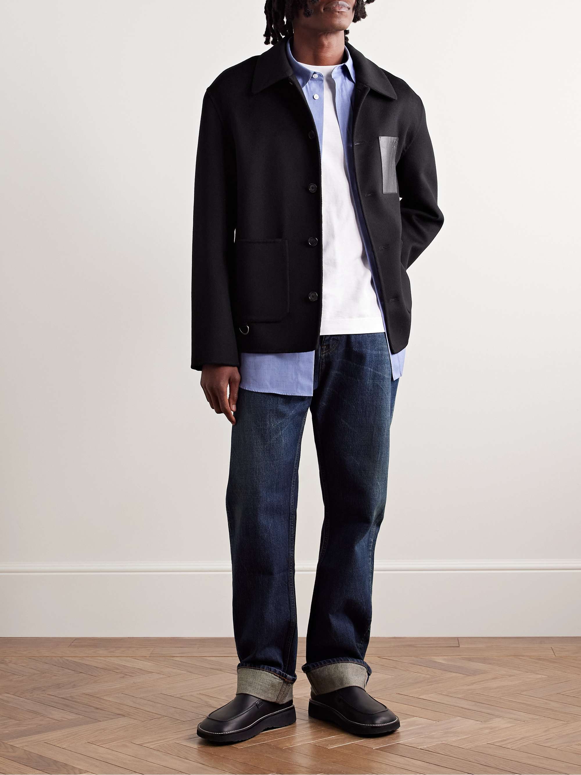 Leather-Trimmed Wool and Cashmere-Blend Overshirt view
