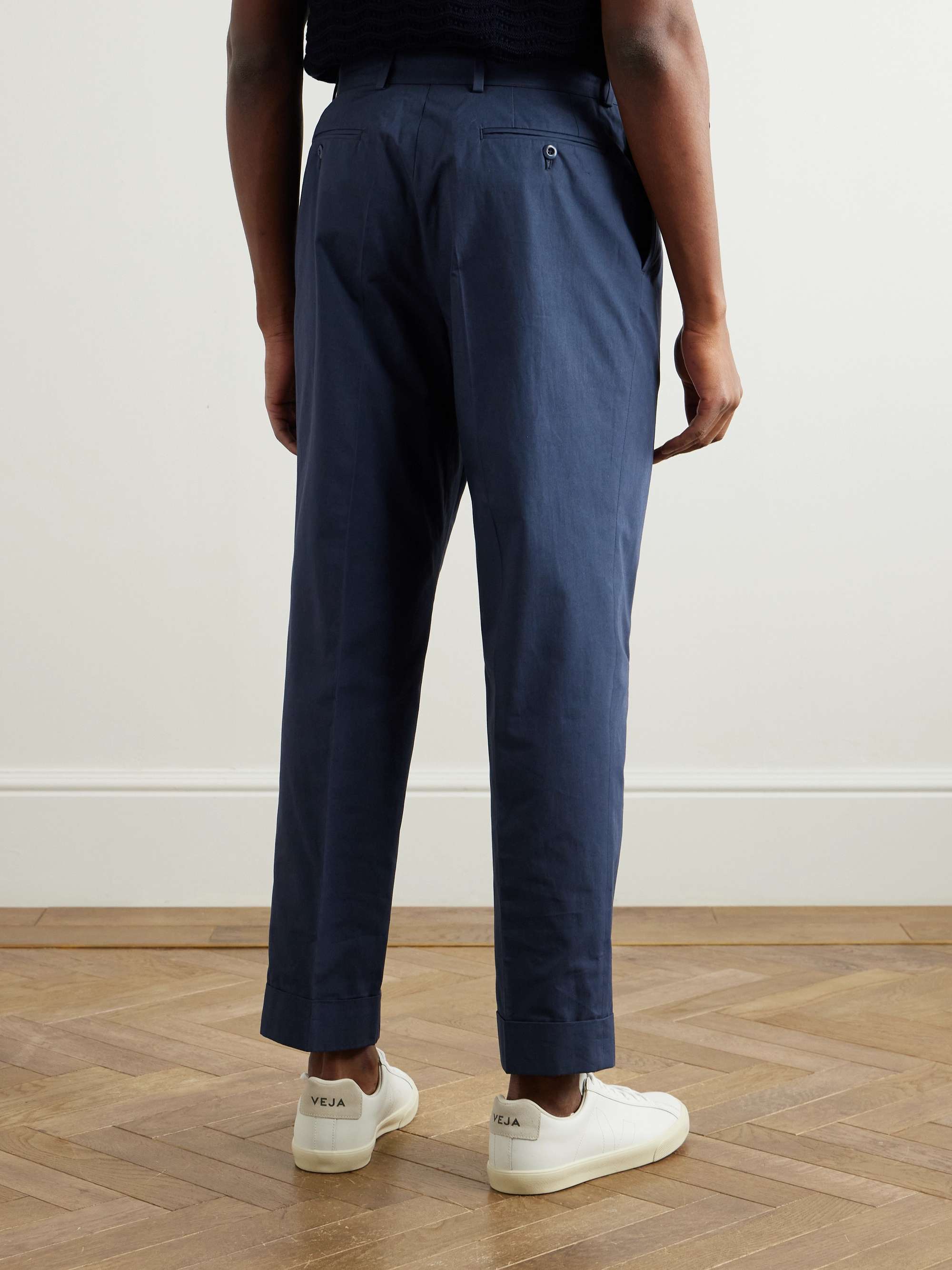 Hugo Straight-Leg Belted Pleated Cotton-Poplin Trousers view