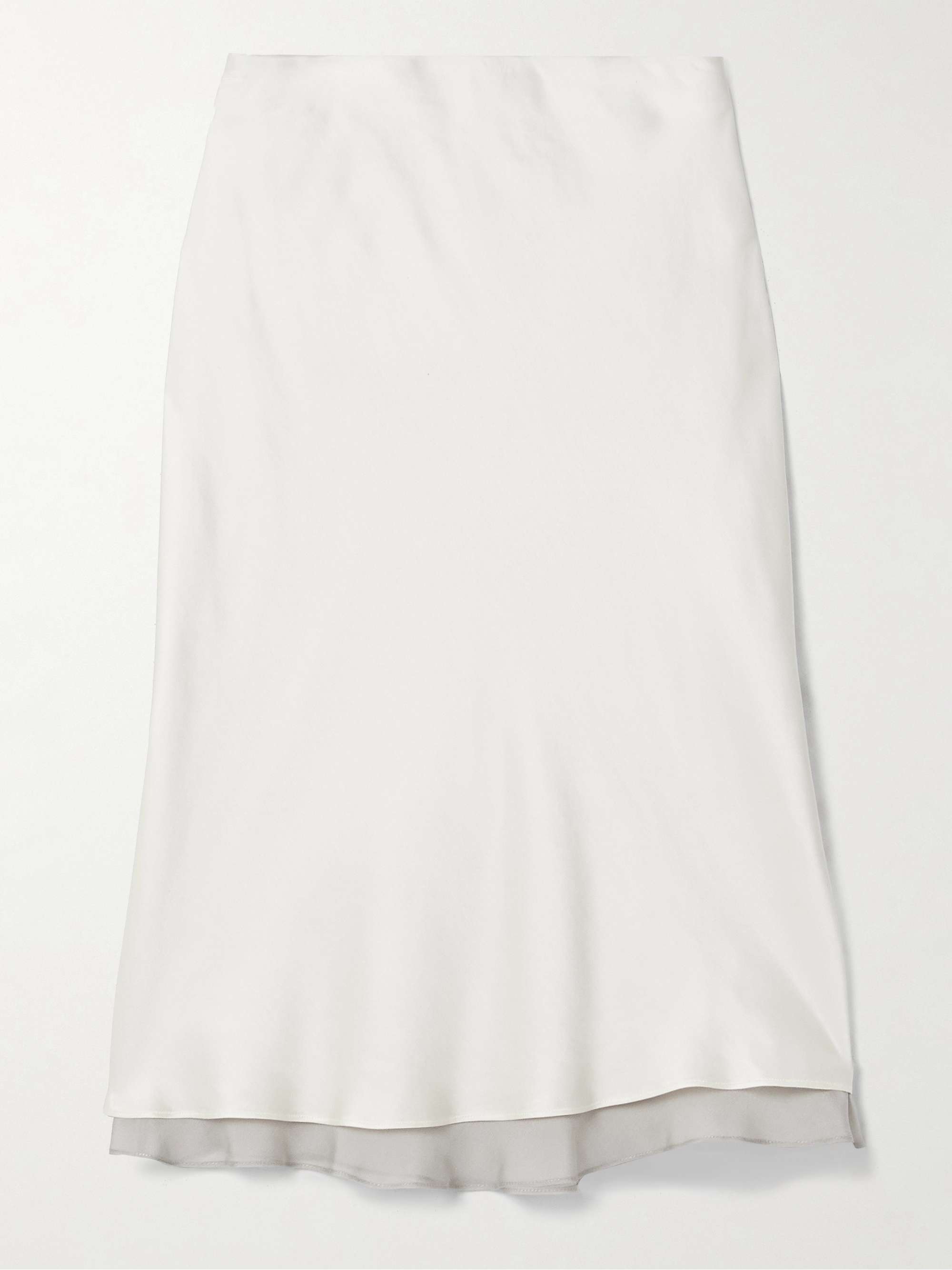 Nola silk chiffon-trimmed satin midi skirt view