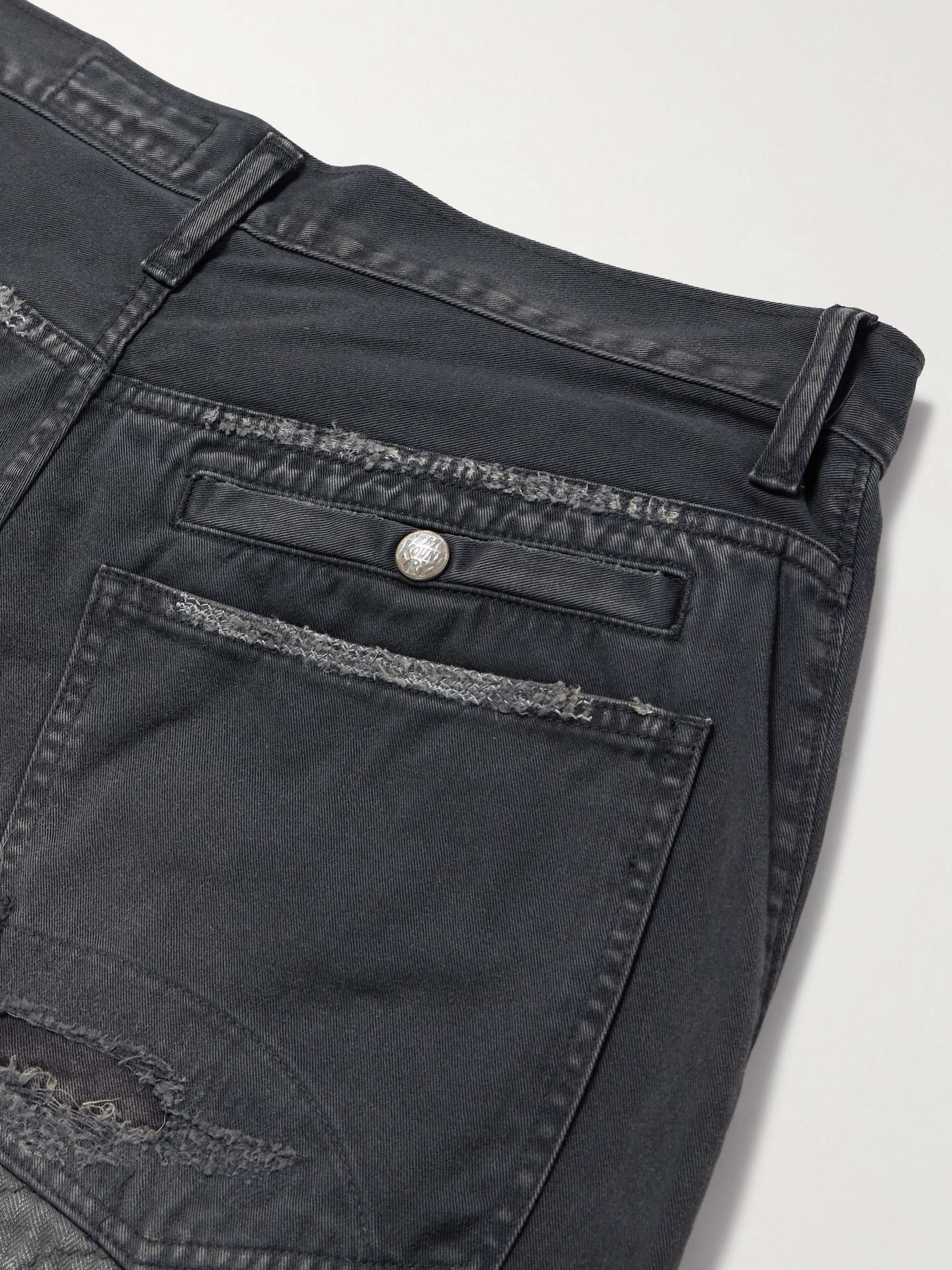 Katsuragi Port Straight-Leg Patchwork Distressed Cotton-Twill Trousers view
