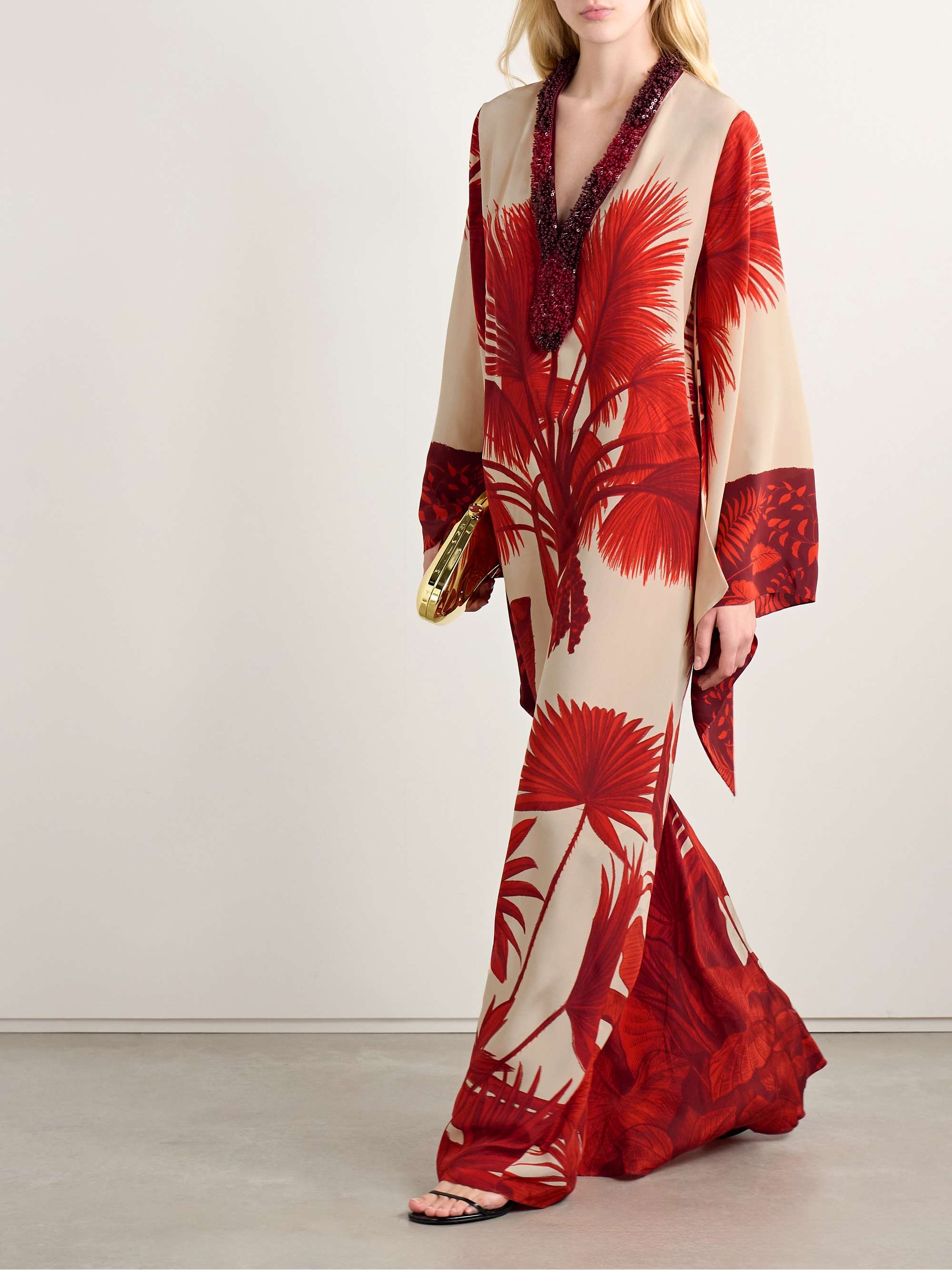 Southern Tropics oversized embellished printed silk crepe de chine maxi dress view