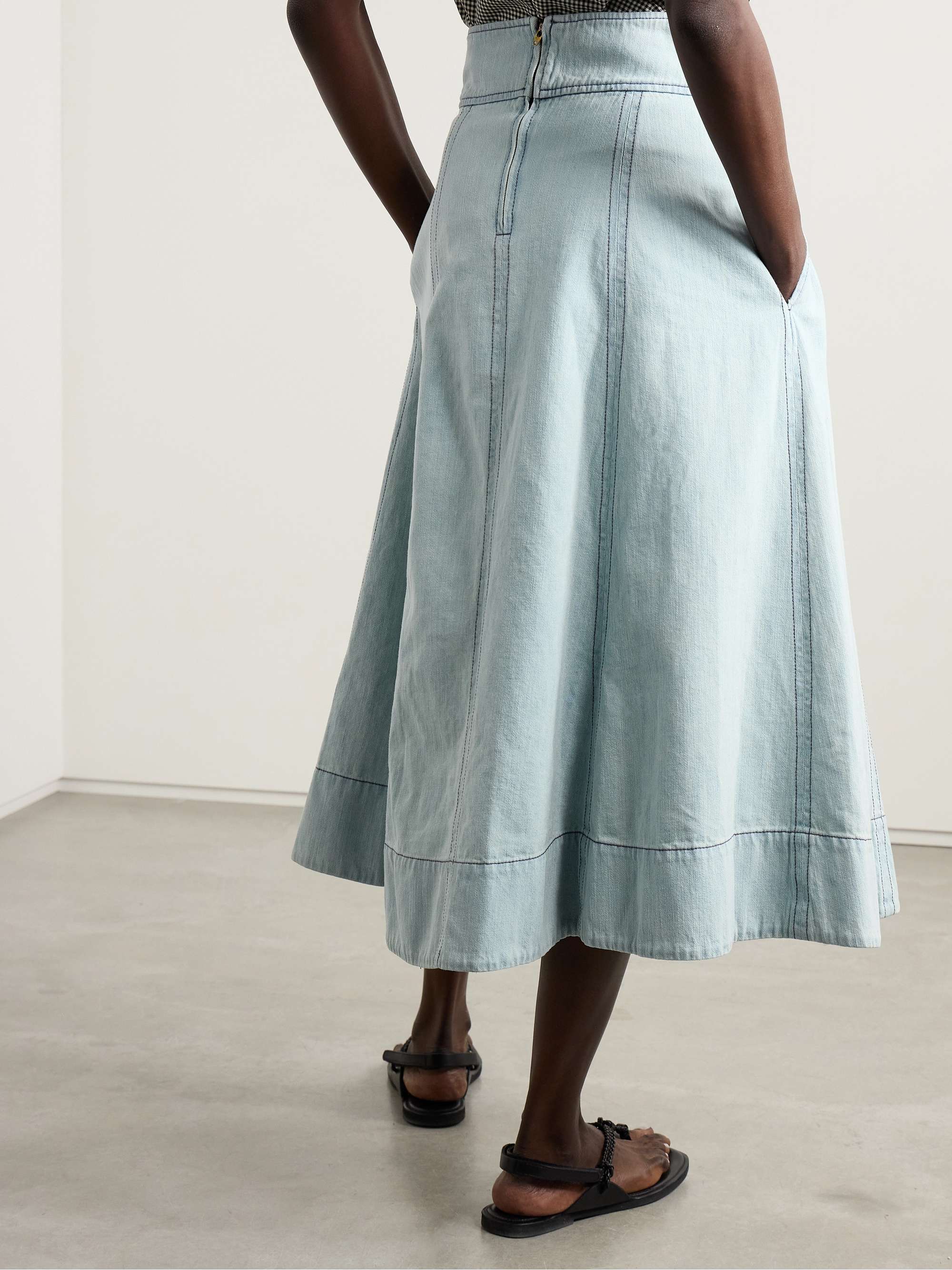 Carlyne paneled denim midi skirt view