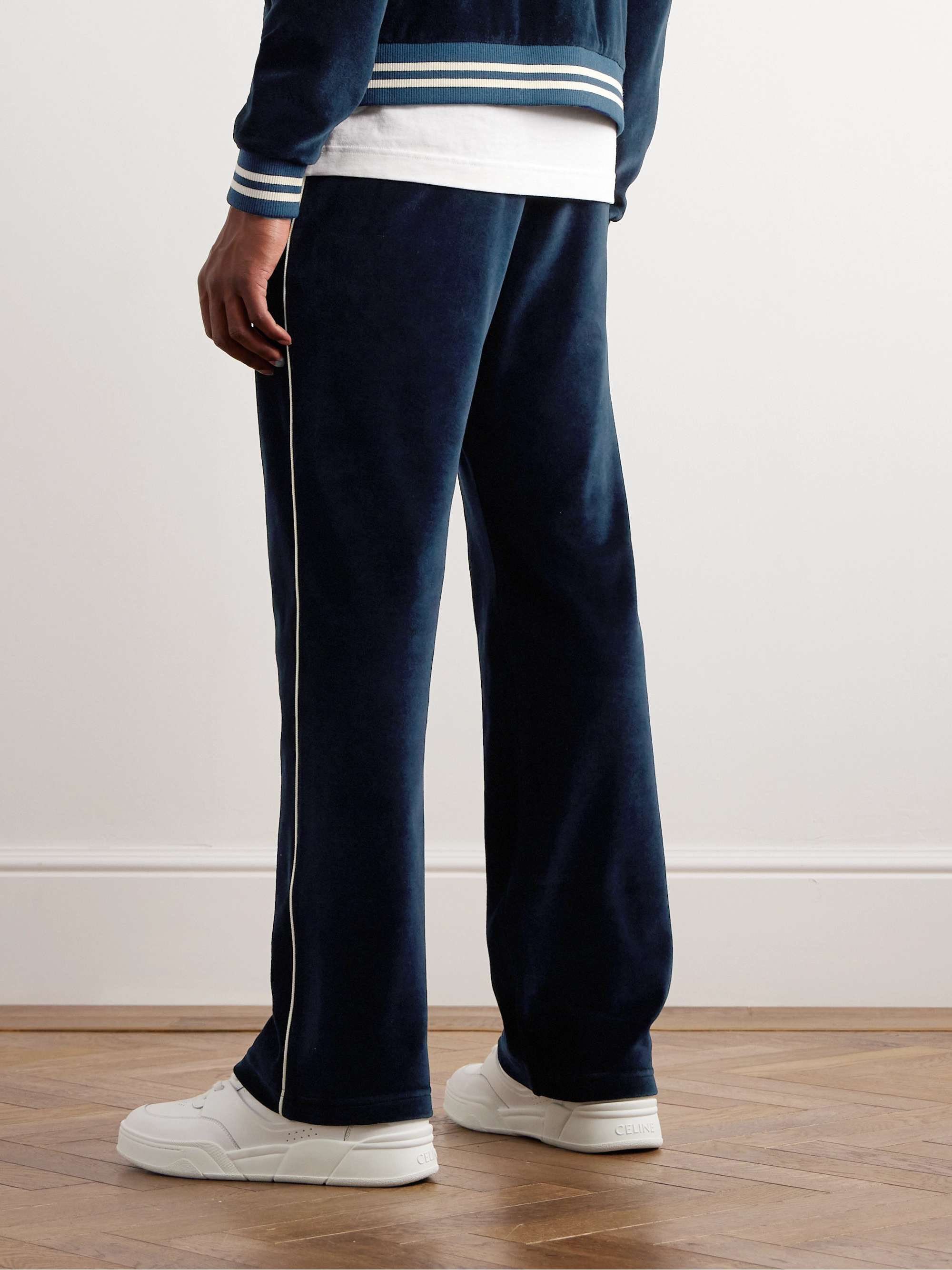 Straight-Leg Logo-Embroidered Cotton-Blend Velour Track Pants view
