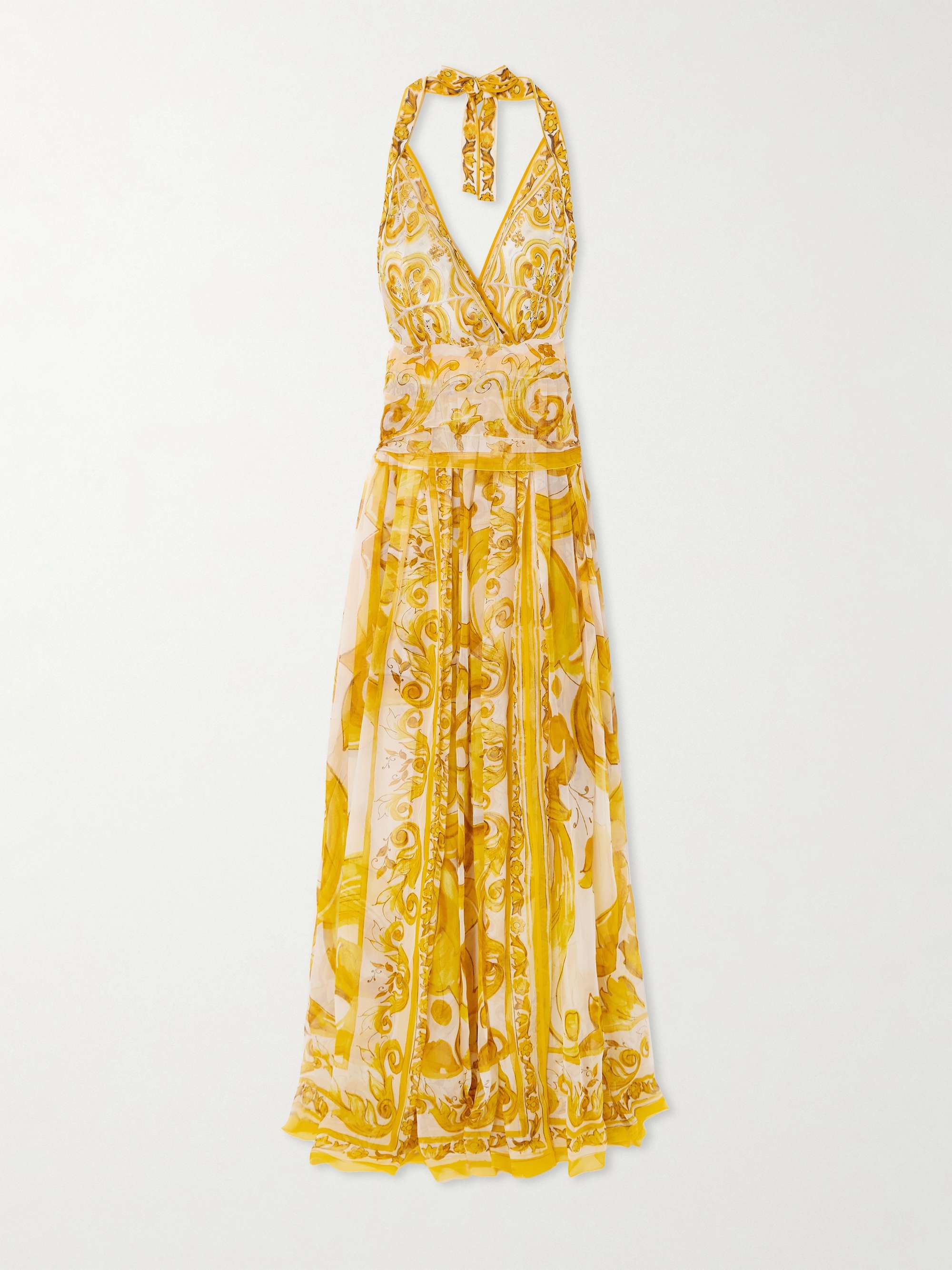 Maiolica open-back pleated printed silk-chiffon halterneck maxi dress view