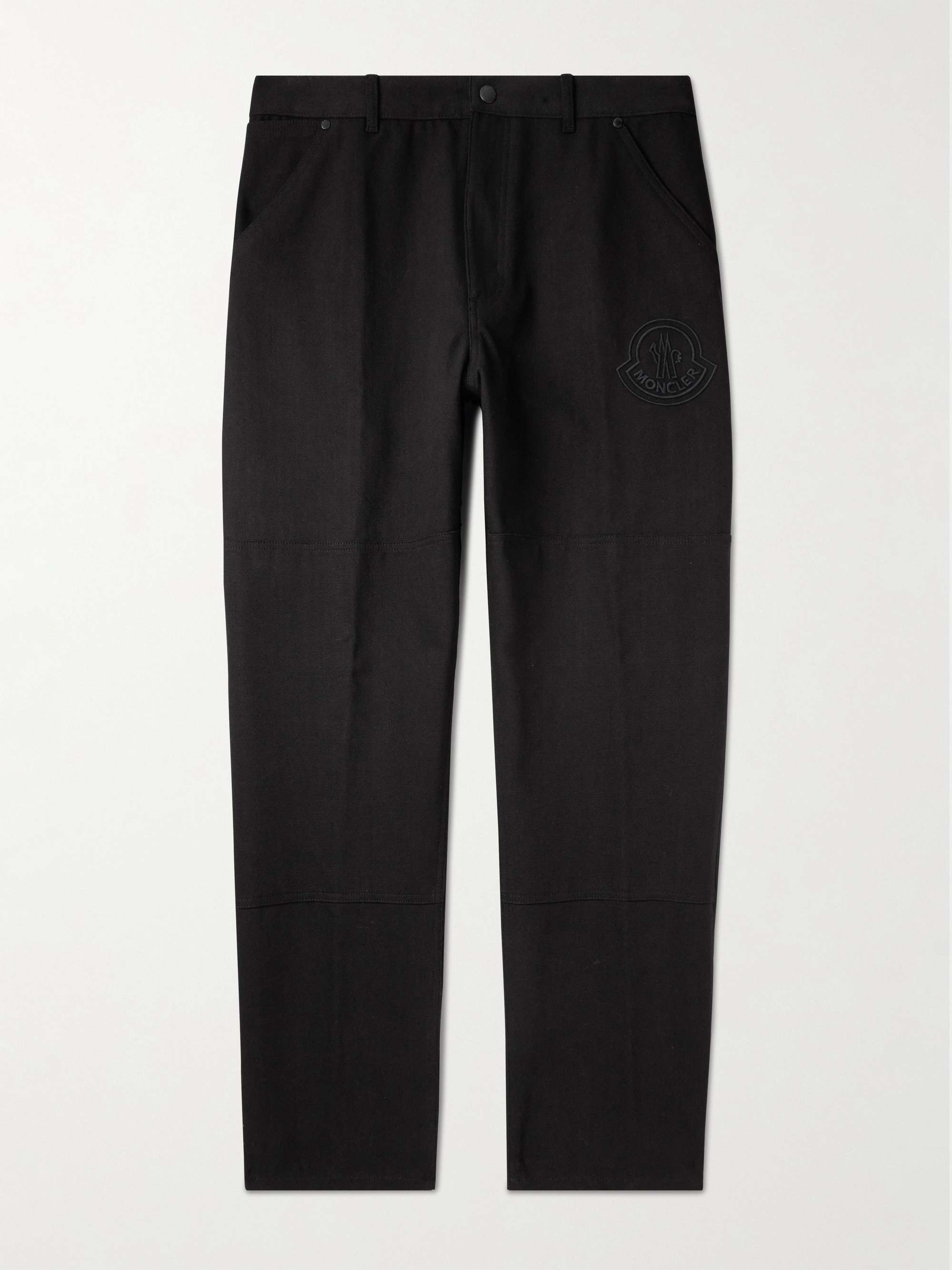 Straight-Leg Logo-Embroidered Cotton-Canvas Trousers view