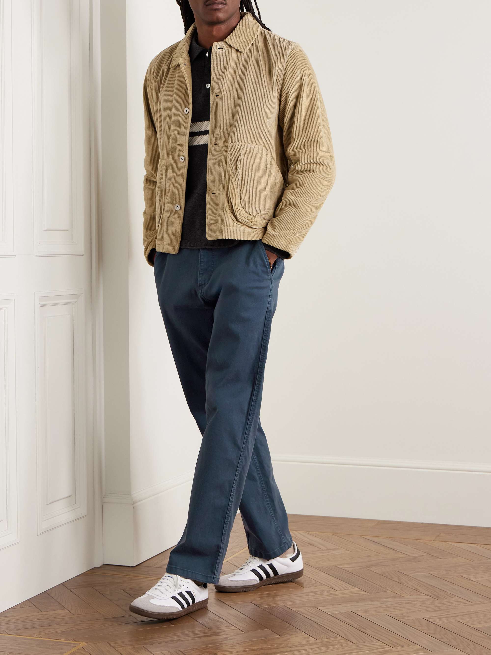 Straight-Leg Garment-Dyed Stretch-Cotton Twill Trousers view