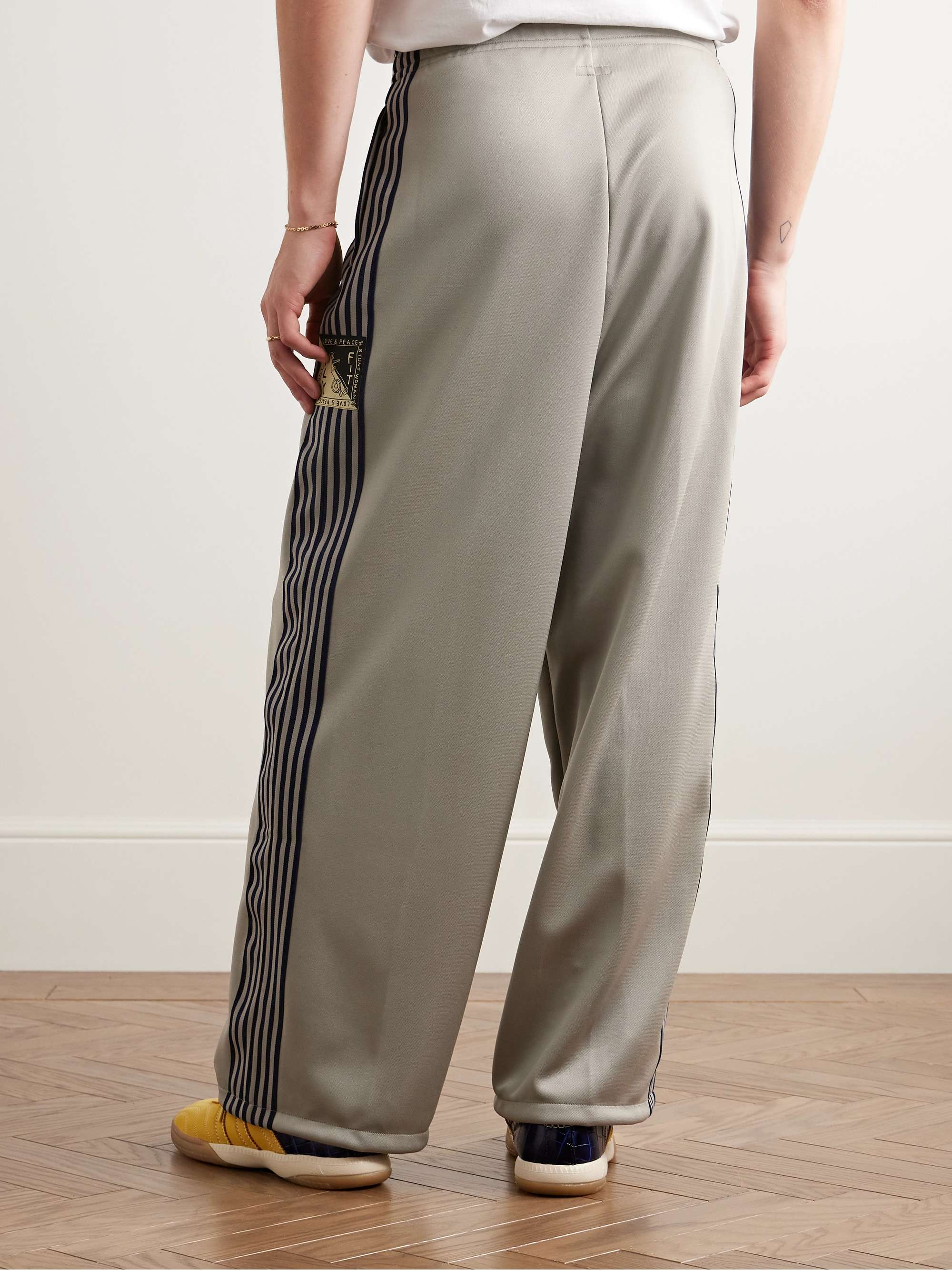 Straight-Leg Pleated Appliquéd Striped Tech-Jersey Track Pants view