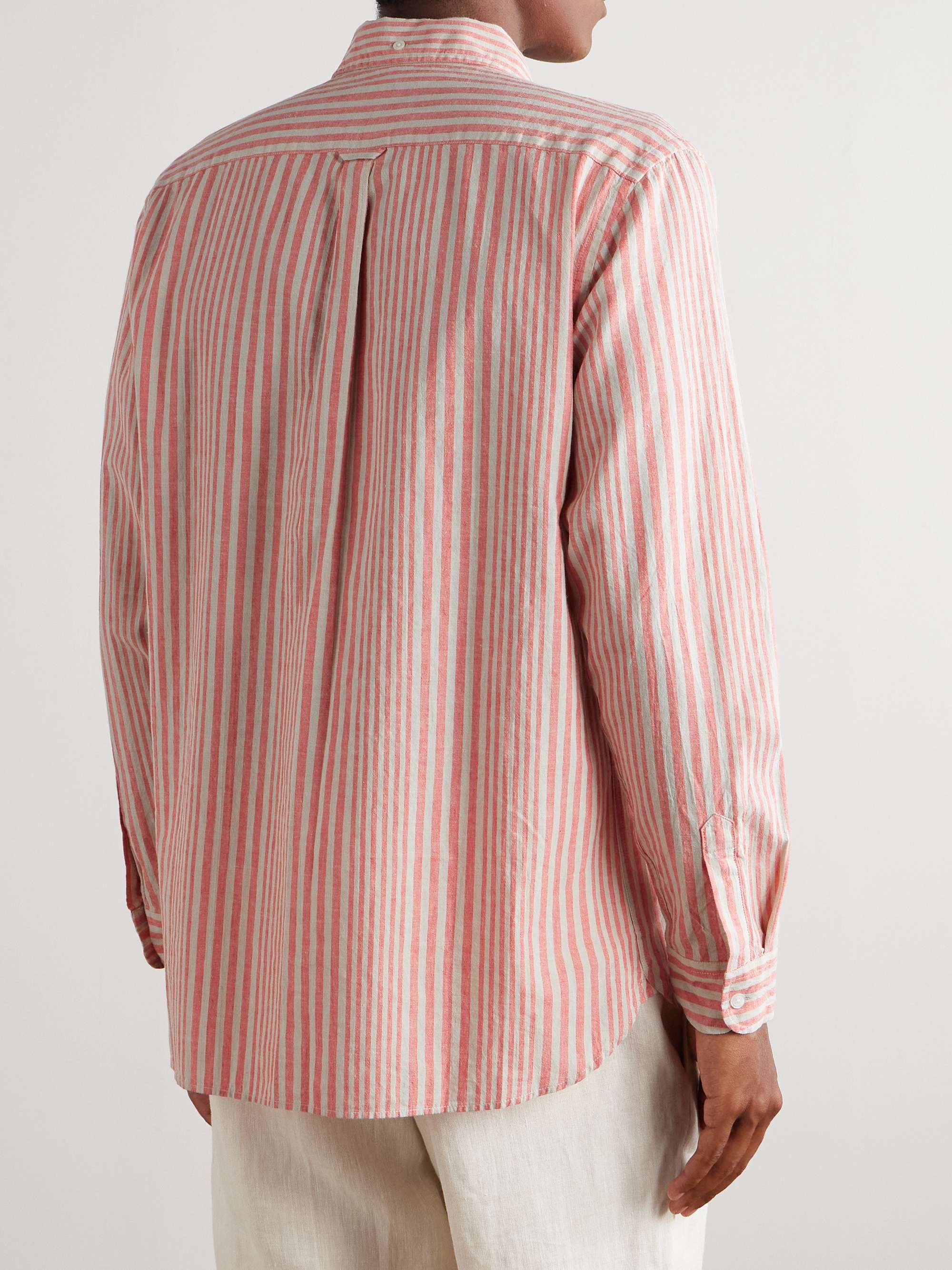 Button-Down Collar Striped Linen and Cotton-Blend Shirt view