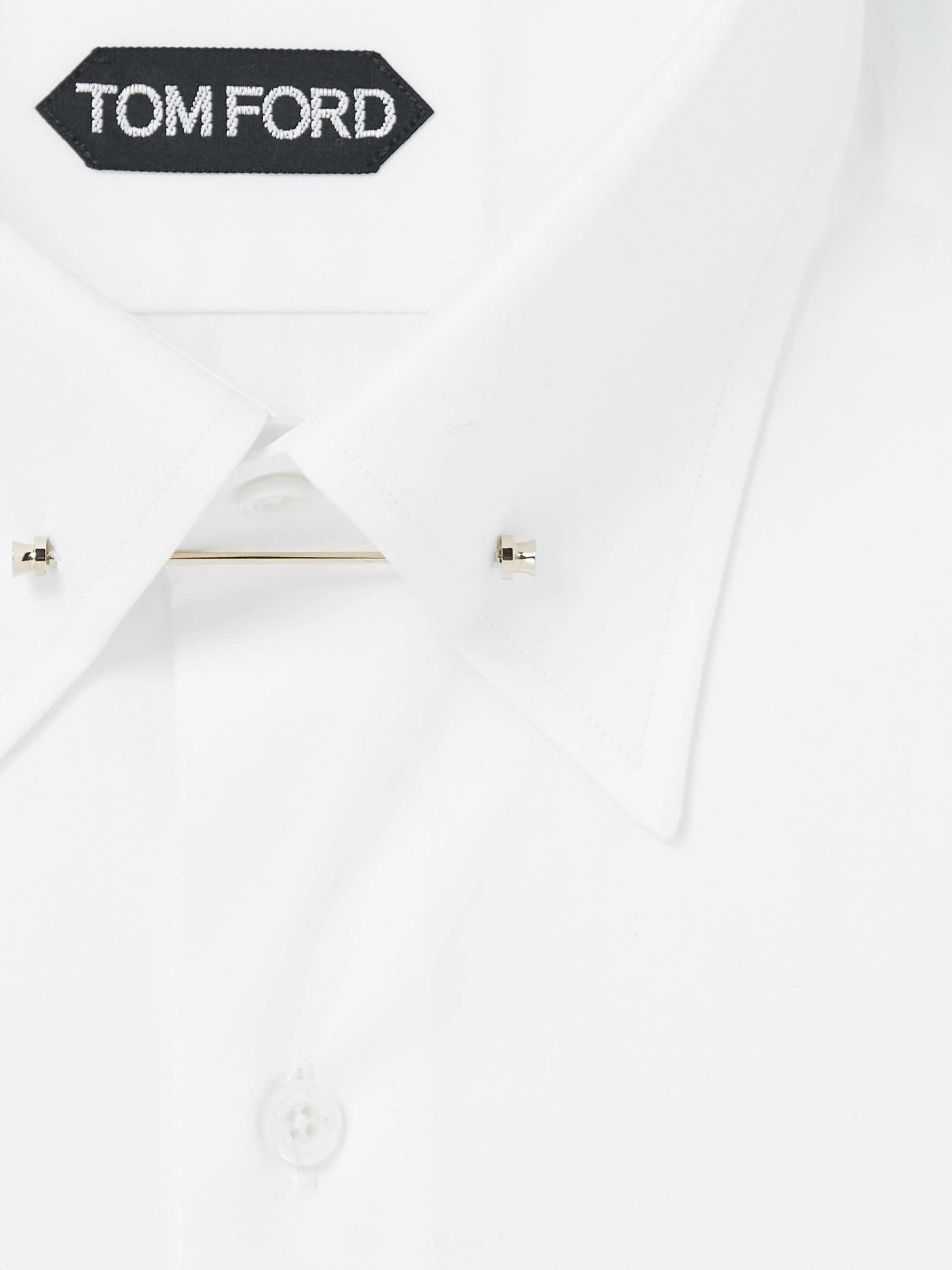 White Slim-Fit Pinned-Collar Double-Cuff Cotton-Poplin Shirt view